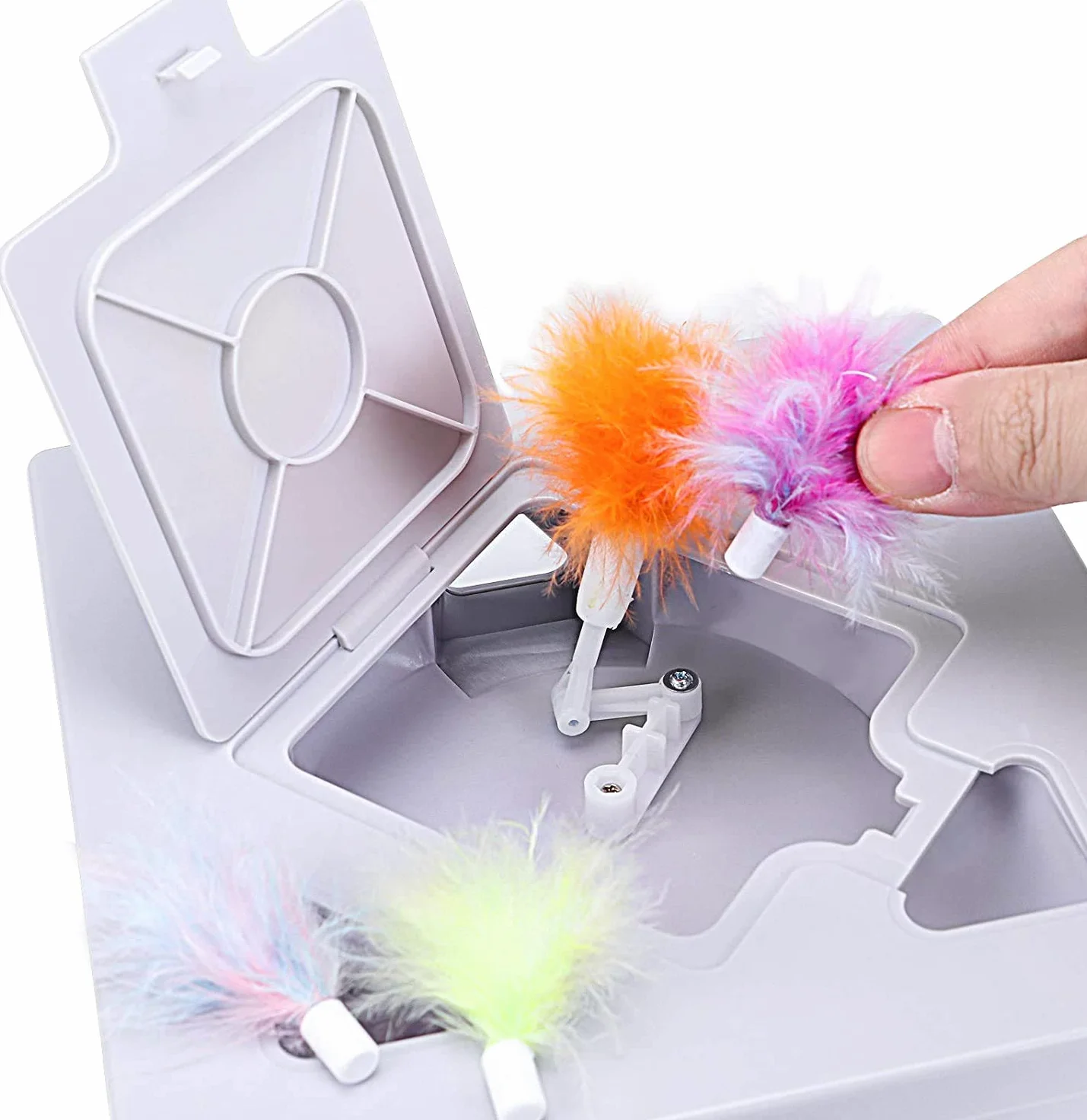 Ambush - Giocattolo interattivo per gatti, intelligente, elettronico, con piume rotanti, spegnimento automatico, divertente scatola magica per gatti, intrattenimento al chiuso, gioco di cattura