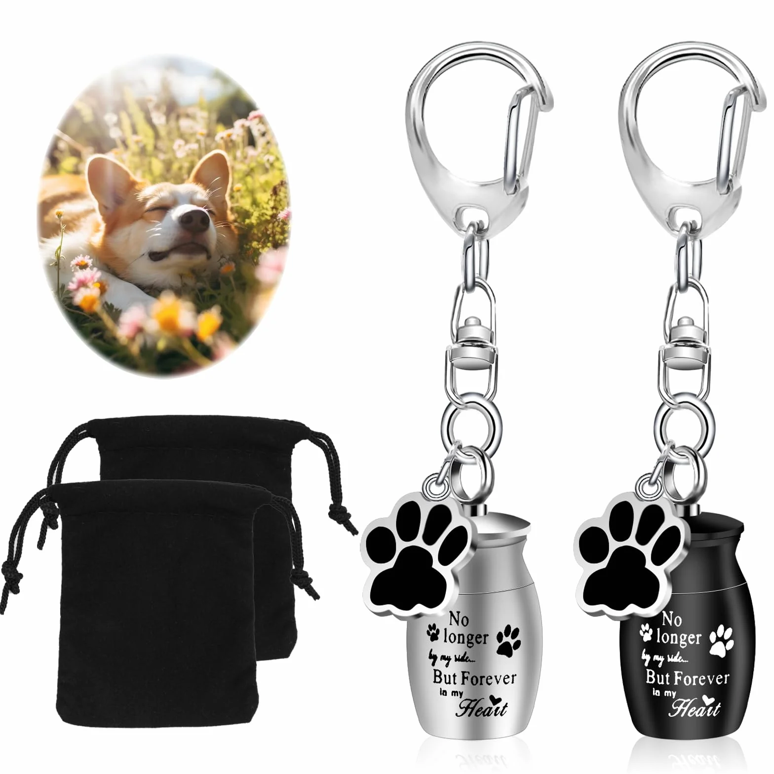 KALIONE 2 urne per animali domestici, portachiavi, urne, per ceneri di cani, ceneri in acciaio inox, piccole urne per cani, gatti, ceneri con sacchetti per riporre animali domestici, gioielli per