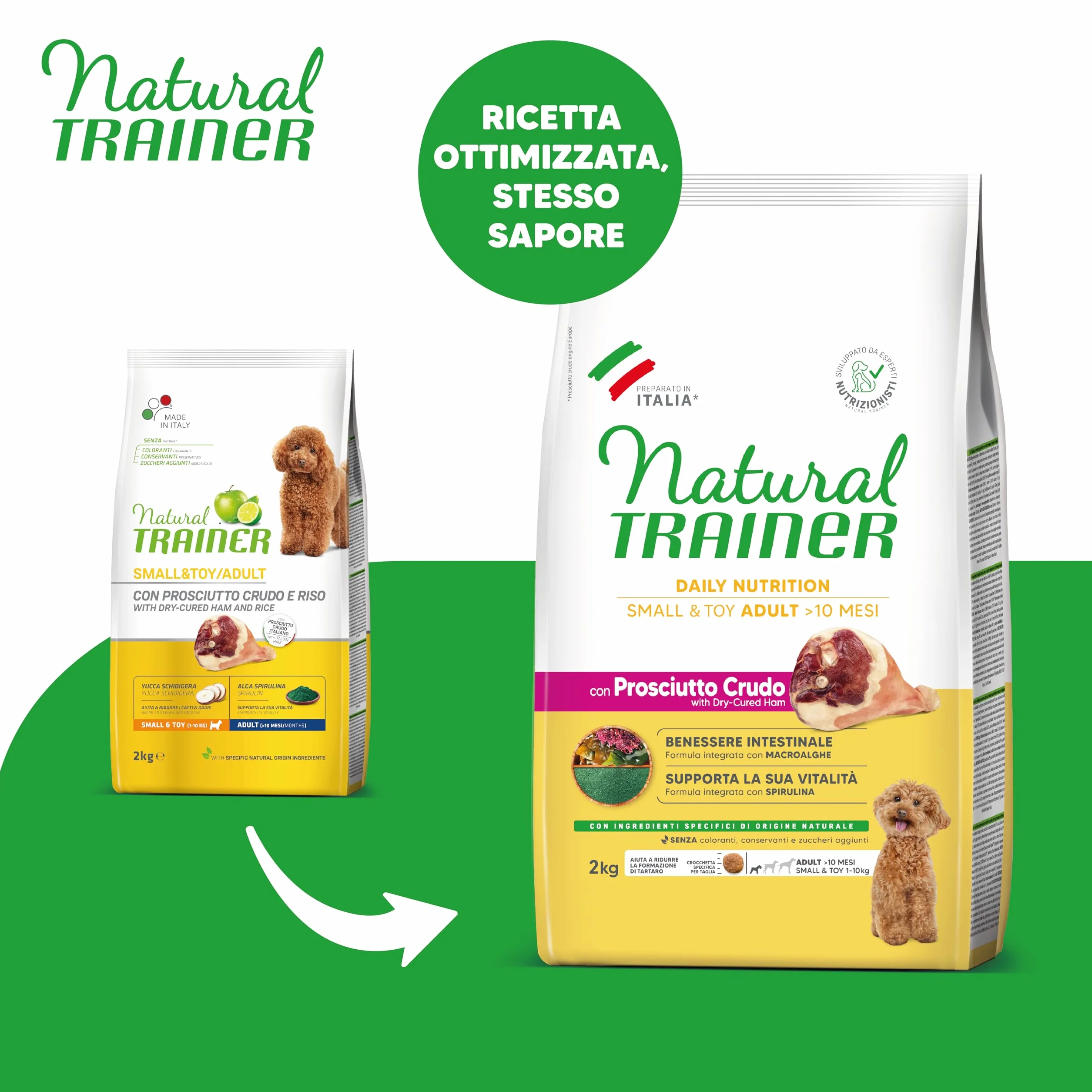 Cibo per Cani Small and Toy Adult Prosciutto Crudo 2 Kg Trainer Natural