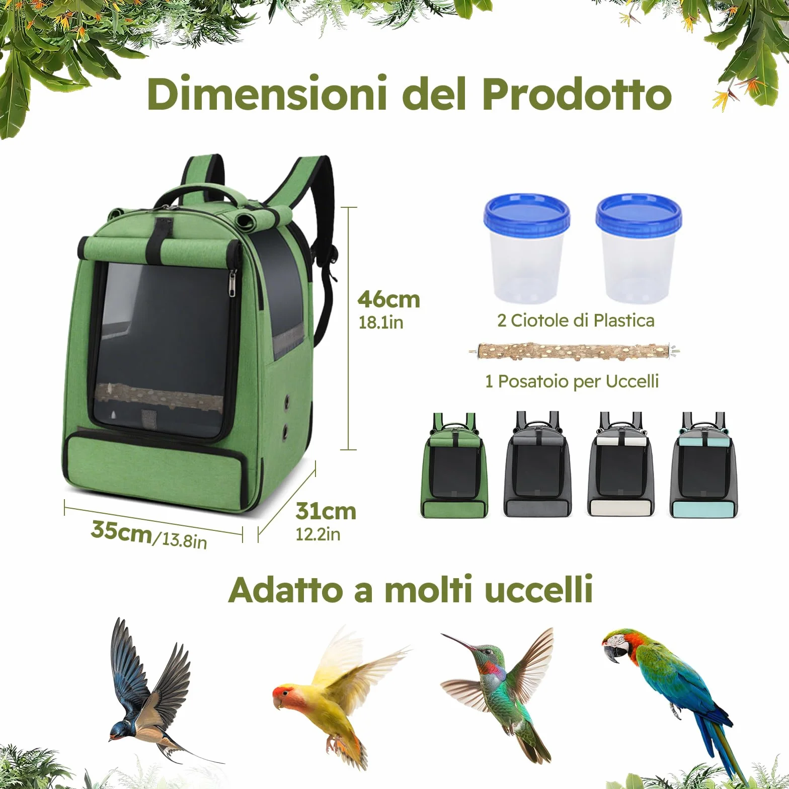 PETCUTE Zaino da Trasporto Uccelli,Borsa per Uccelli Pieghevole con Distributore di Cibo e Asta,Leggero,Borsa da Viaggio Portatile per Pappagalli,per Viaggi,Escursioni, Campeggio,Blu