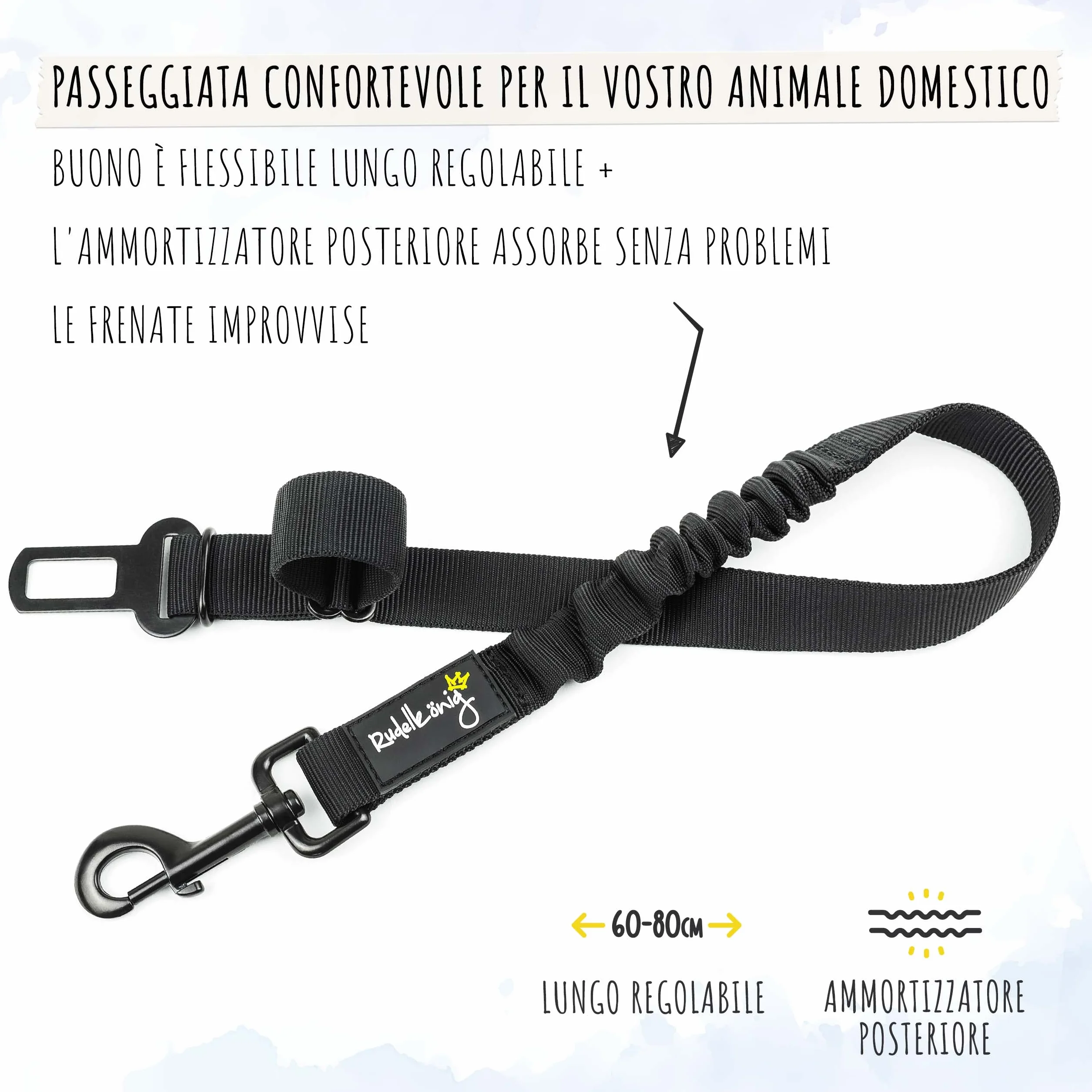 Rudelkönig Cintura di Sicurezza Cani Auto Elastica Regolabile Compatibile Tutti i Tipi di Auto