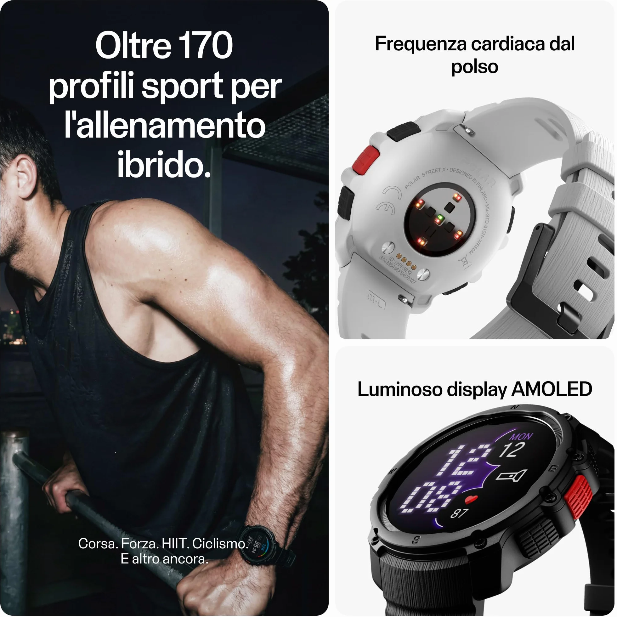 Polar Street X – Orologio Sportivo GPS Uomo e Donna – Cardiofrequenzimetro – Allenamento Ibrido – Orologio Running Impermeabile – 3 Anni Garanzia Amazon Esclusiva