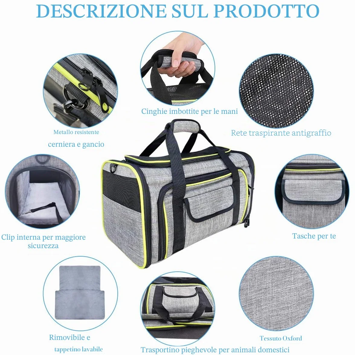Trasportino per Cani e Gatti, Borsa da Viaggio Pieghevole Trasportino Morbido con Tappetino in pile, Espandibile Pet Carrier per Cani, Borsa a Tracolla Morbido da Viaggio in Treno e Aereo