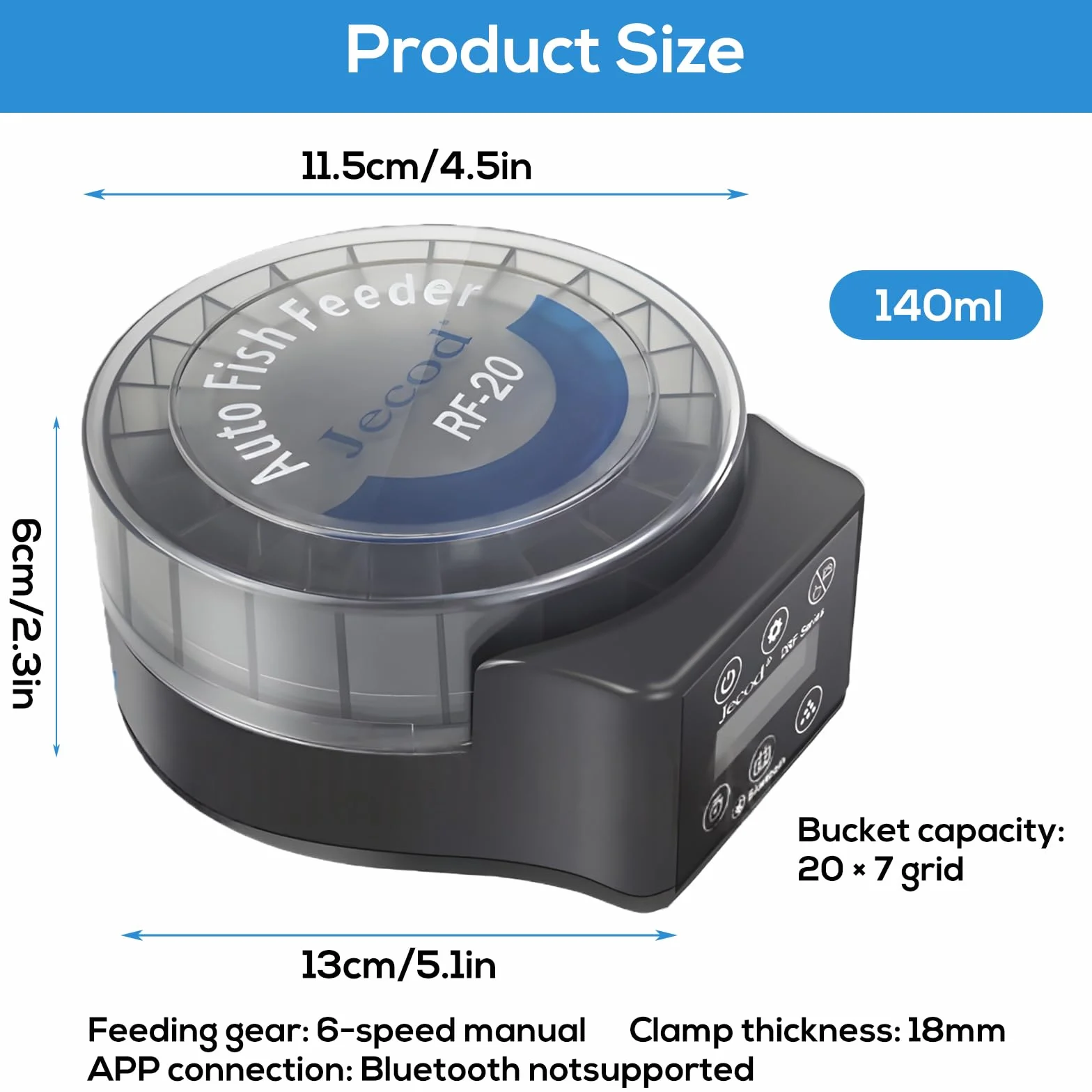 Mangiatoia automatica per acquario, mangiatoia automatica per acquario, 140 ml, alimentazione automatica del pesce con timer, mangiatoia per acquari con controllo regolabile in 6 livelli