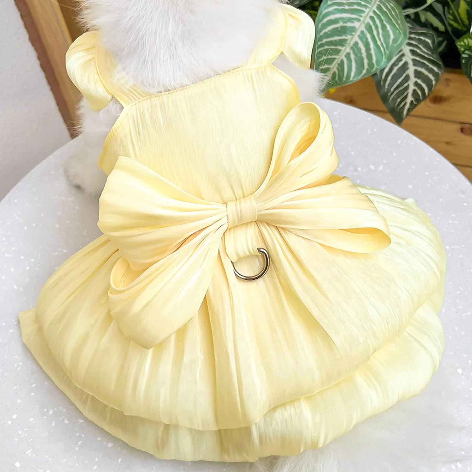 Vestito da principessa per cani piccola taglia gatto fiocco anello D vestito sposa cuccioli gonna tutù costume estivo giallo S