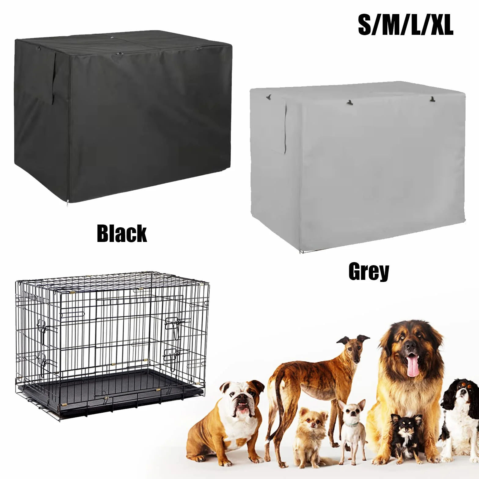 Copertura per gabbia per cani, resistente all'acqua, antivento, doppia porta, nero M