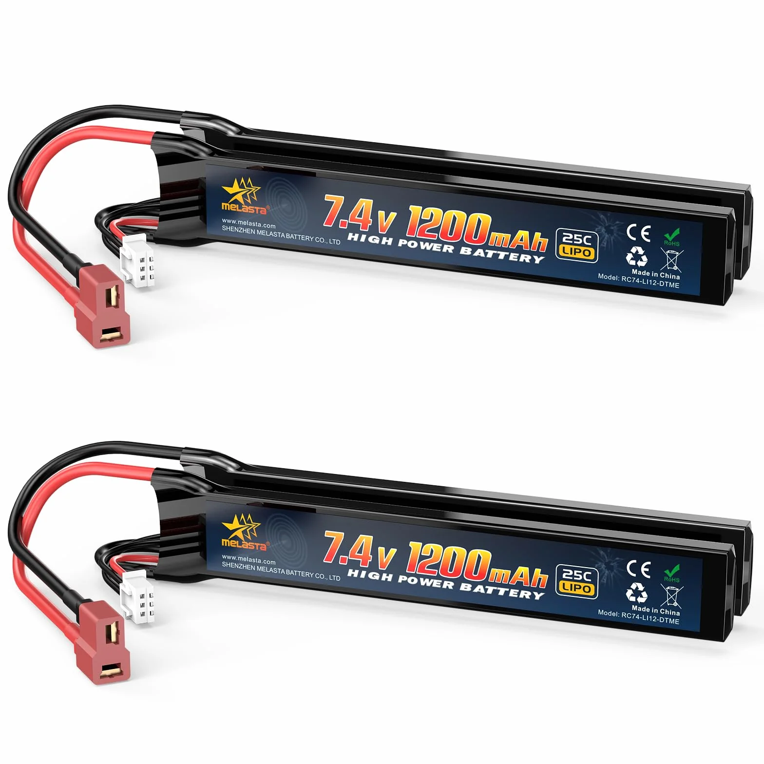 Melasta Airsoft Batterie Lipo Batteria 7.4V 1200mAh (25C T Plug Connector) per AK47 MP5k MP5 RPK M4 M14 MK18 MK46 M249 HK417 HK416 G36 Airsoft Guns