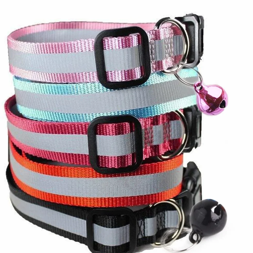 12PCS Collare Gatto Riflettenti,Collari per Gatti Antistrozzo con Campanellino,Regolabile 20-34 cm,Sicuro,Nylon, Accessori Animali Domestic (strip)