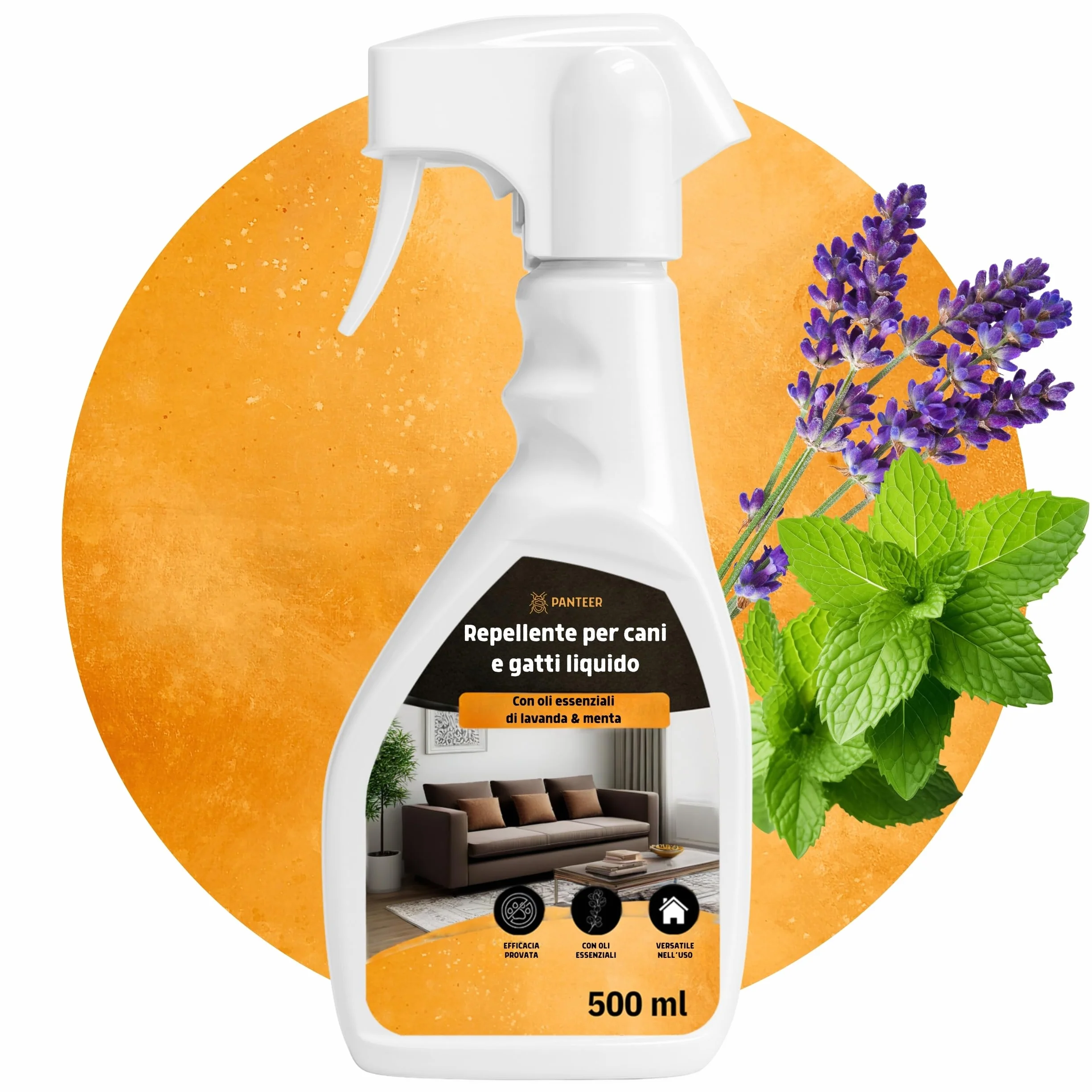 Panteer Spray Barriera Protezione Superfici – 500 ml – Protezione Contro urina e Graffi – per divani, mobili e tappeti – Uso Interno ed Esterno