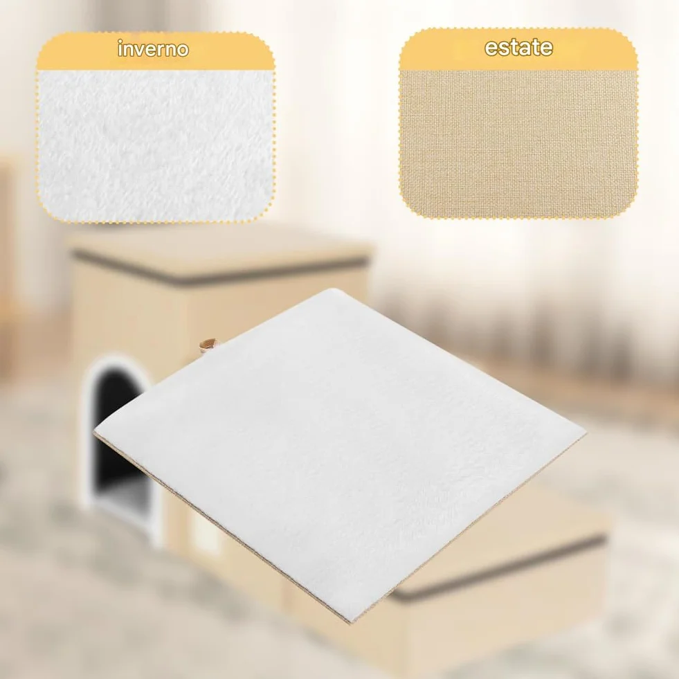 BAKAJI Pieghevole in Poliestere Beige Scala per Cani e Gatti 3in1 con Vano Contenitore e Cuccia Casetta, Gradini Ergonomiche, Fondo Antiscivolo