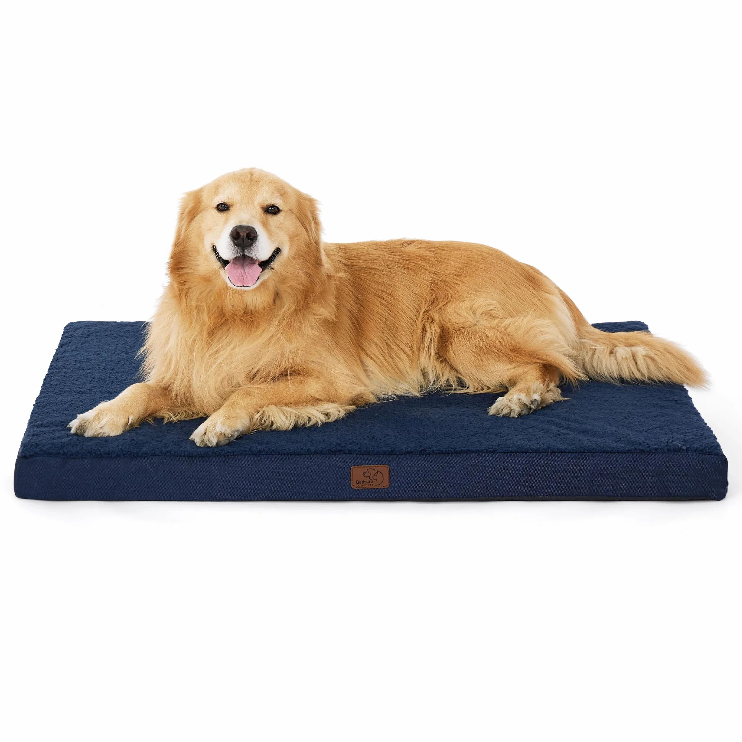Bedsure Cuscino per Cane Gande - Materassino per Cani Taglia Grande Interno Cuscino Cane Sfoderabile Lavabile 112x81x7,6 cm Blu