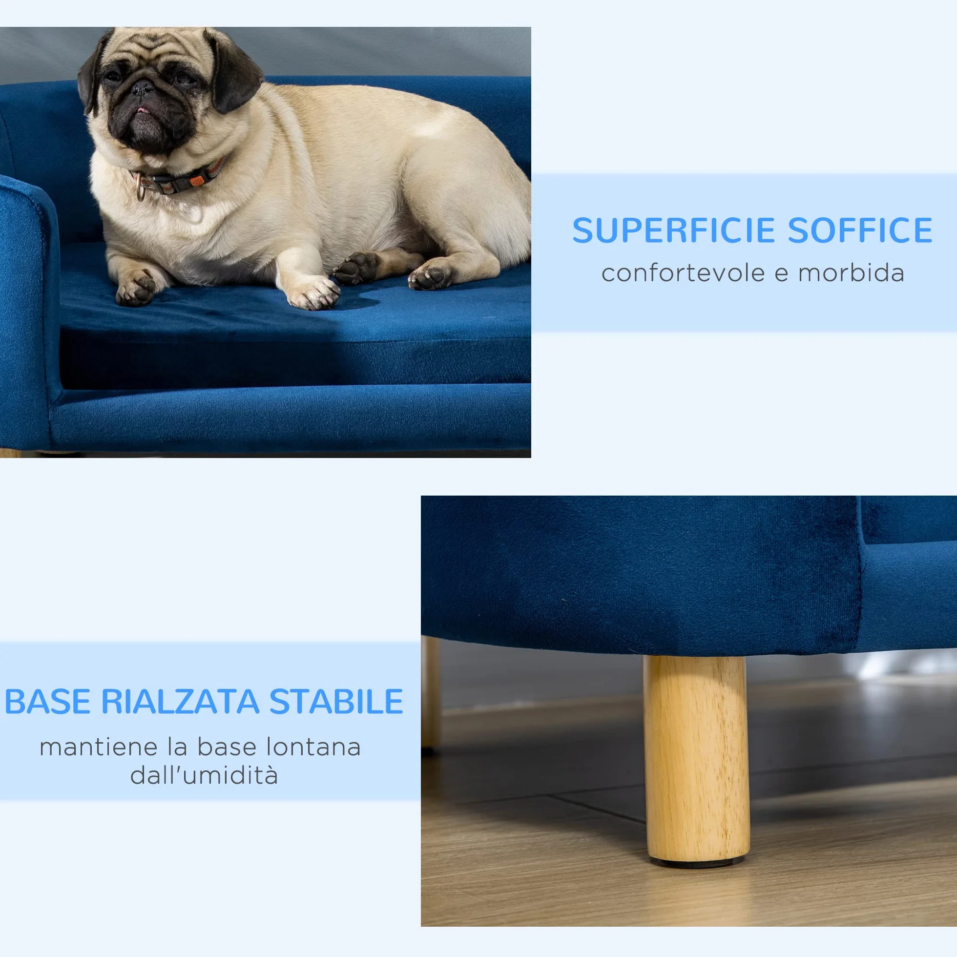 PawHut Cuccia per Cani da Interni, Divano per Gatti o Cani di Taglia Piccola e Media Max. 22.5kg, in Velluto Blu