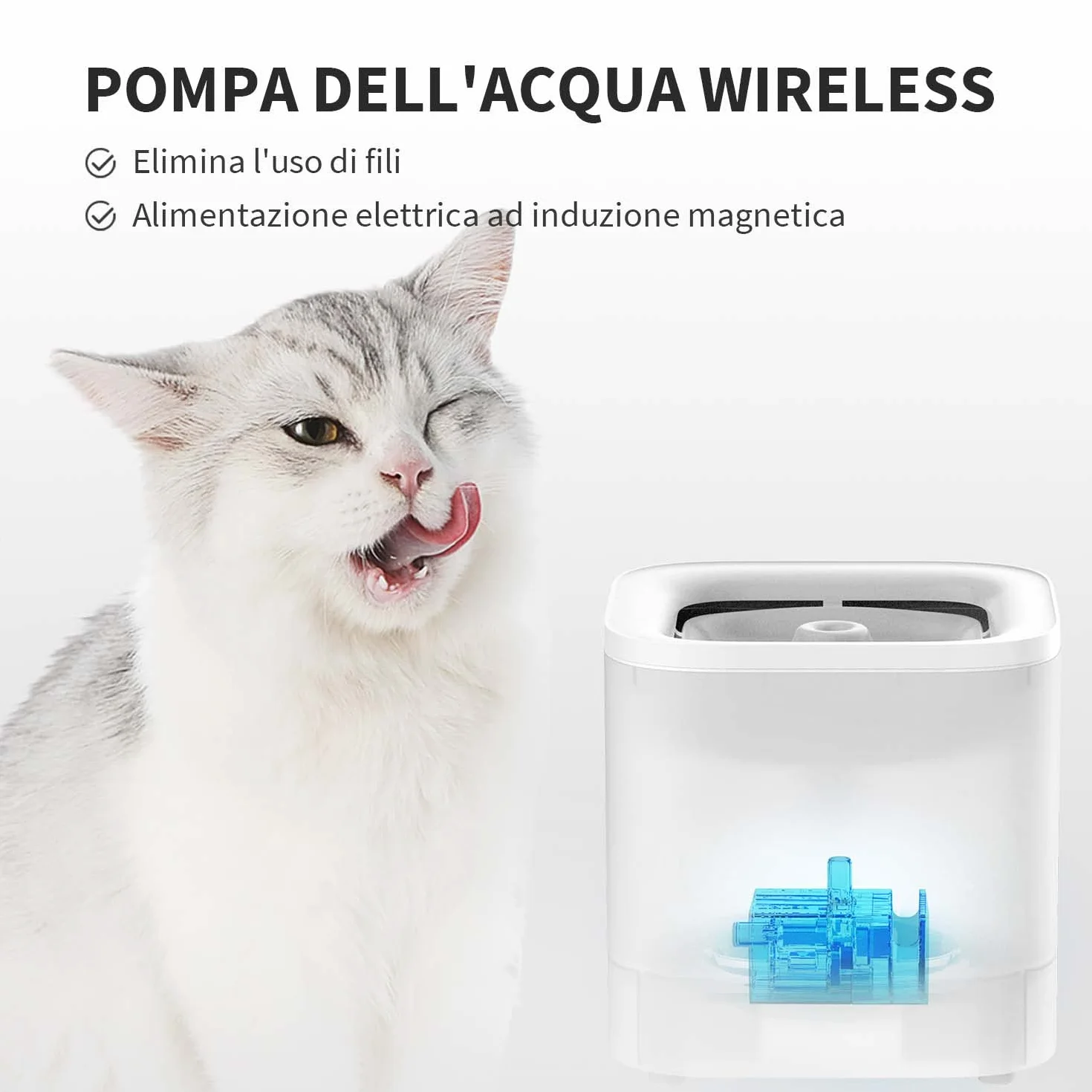 PETKIT CYBERTAIL Fontanella per Gatti, Pompa dell'Acqua Senza Fili,25dB Silenziosa,Fontanella per Cani,3.0 Aggiornare l'elemento Filtrante,1.8 L（Non Base Wireless）
