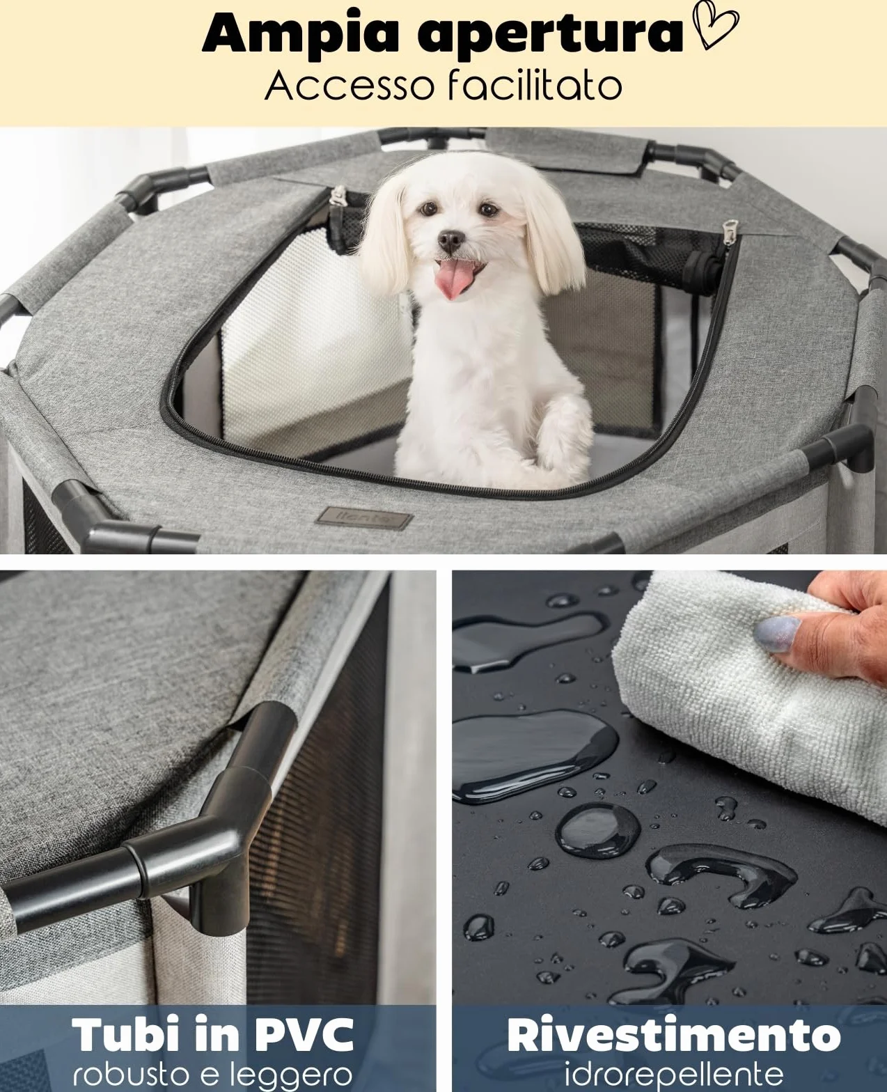 Lionto Recinto per cani in tessuto Oxford 72x72x43 cm grigio