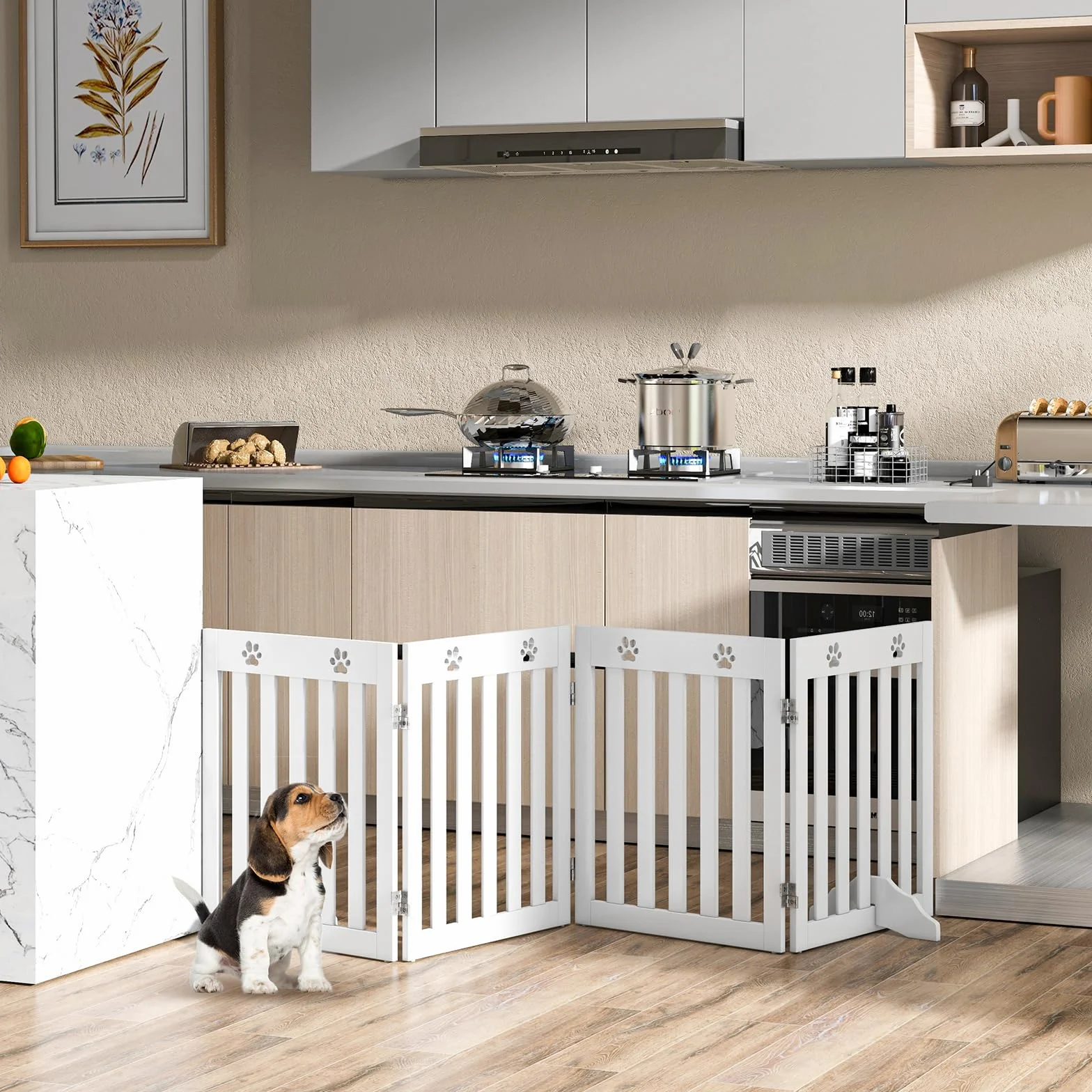 SOARS Barriera per Cani Pieghevole 204 x 60 cm Legno 4 Pannelli Bianco