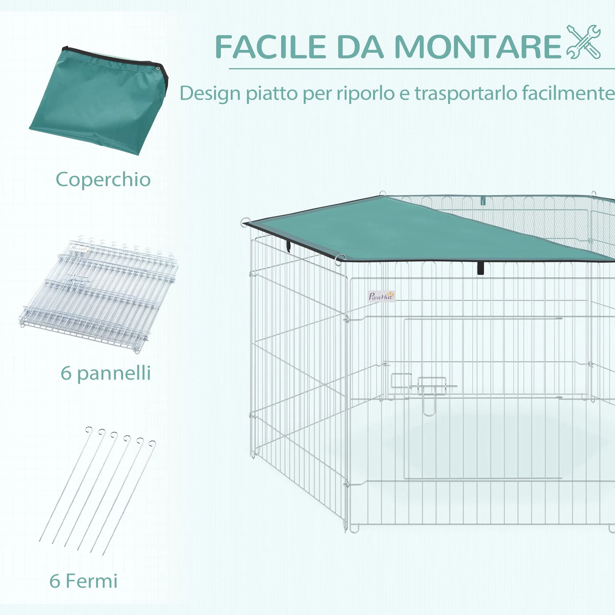 PawHut Recinto Pieghevole per Cani in Filo Metallico 120x60cm con Copertura Impermeabile