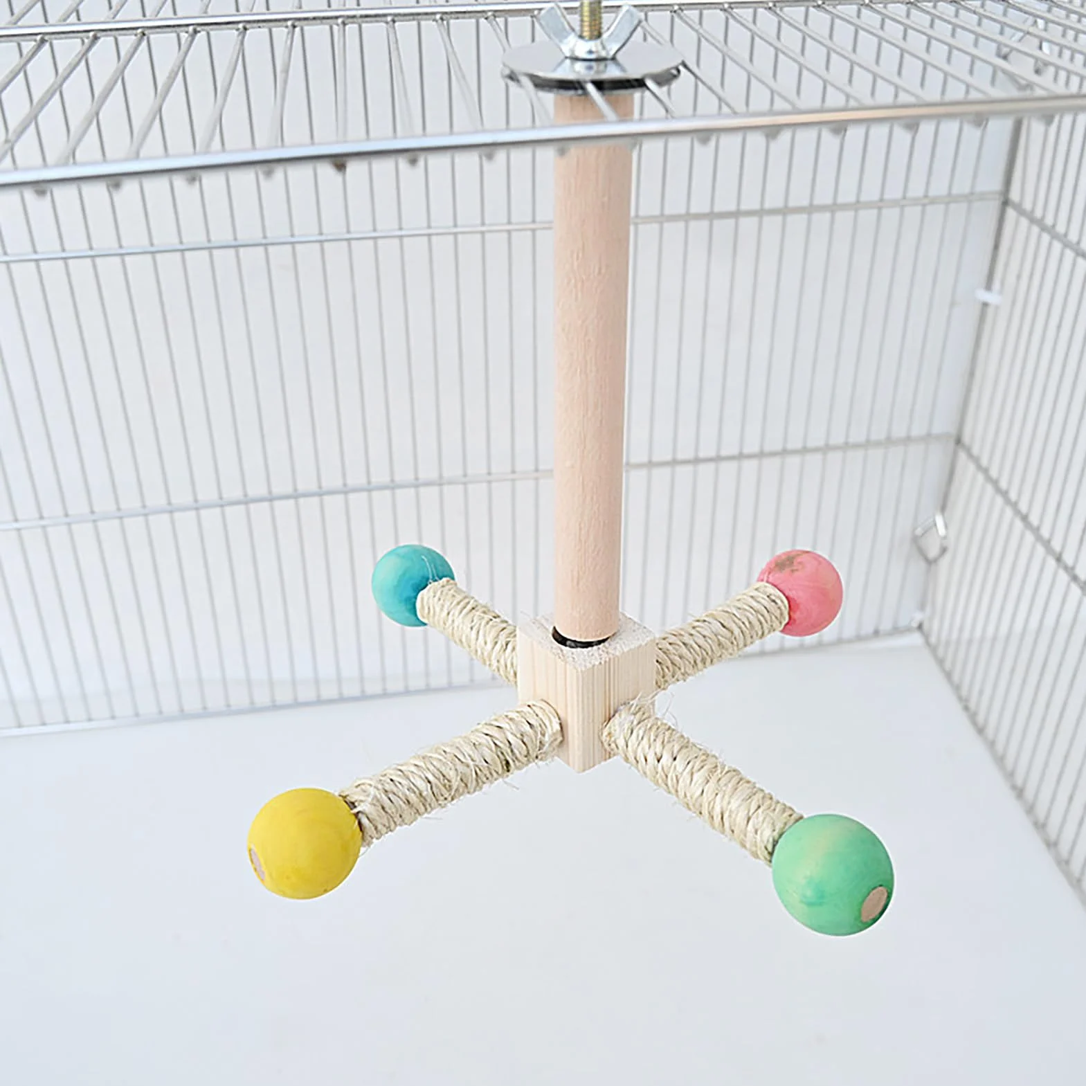Giocattoli per Uccelli di Legno Parco Giochi per Pappagalli Giostra Accessori Gabbia Posatoio Colorato
