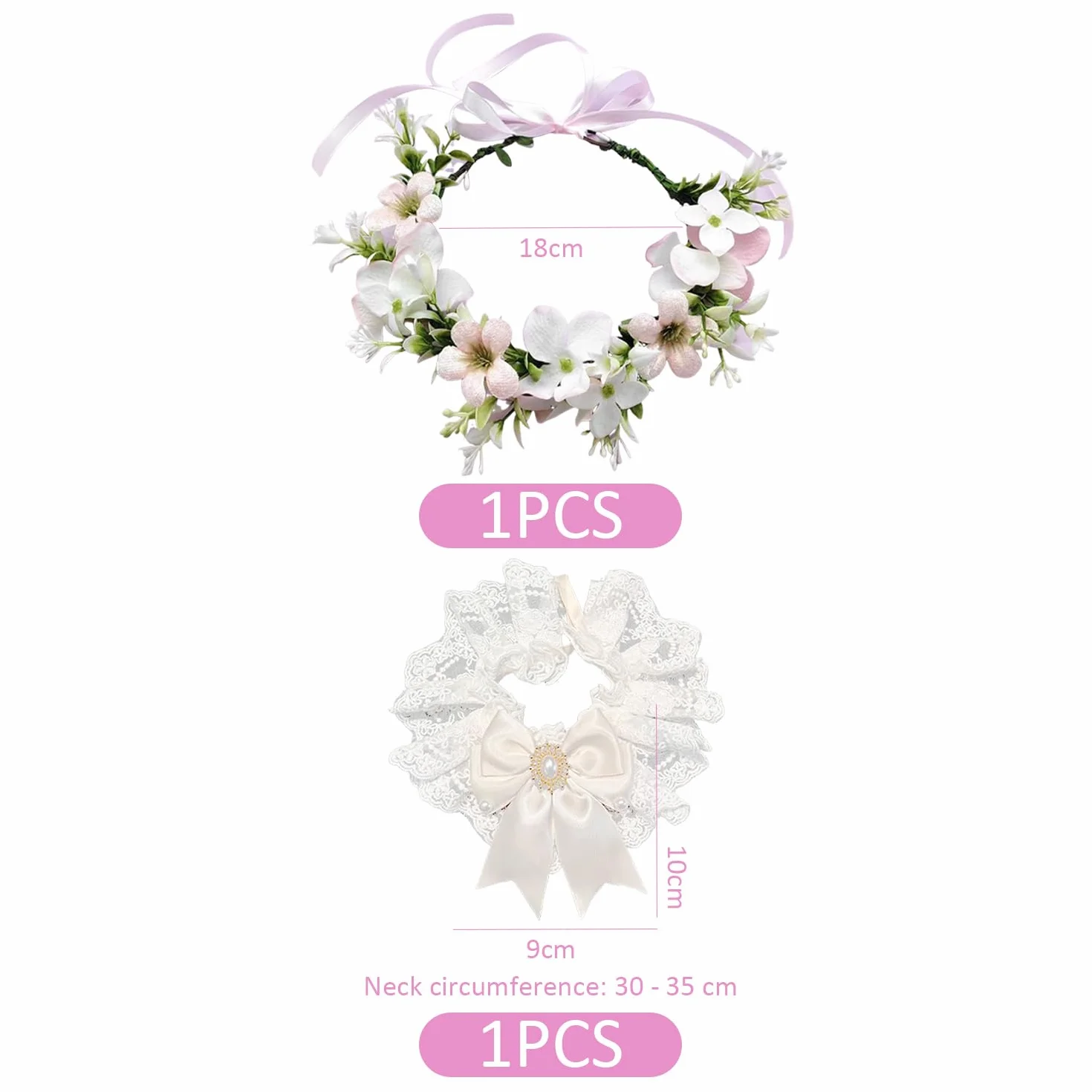 1 Pezzo di Pet Ghirlanda Copricapo, 1 Pezzo di Bow Bib, Collare del Fiore di Cerimonia Nuziale del Cane, Gatto del Merletto Bow Tie, Pet Decorazione di Cerimonia Nuziale Forniture.