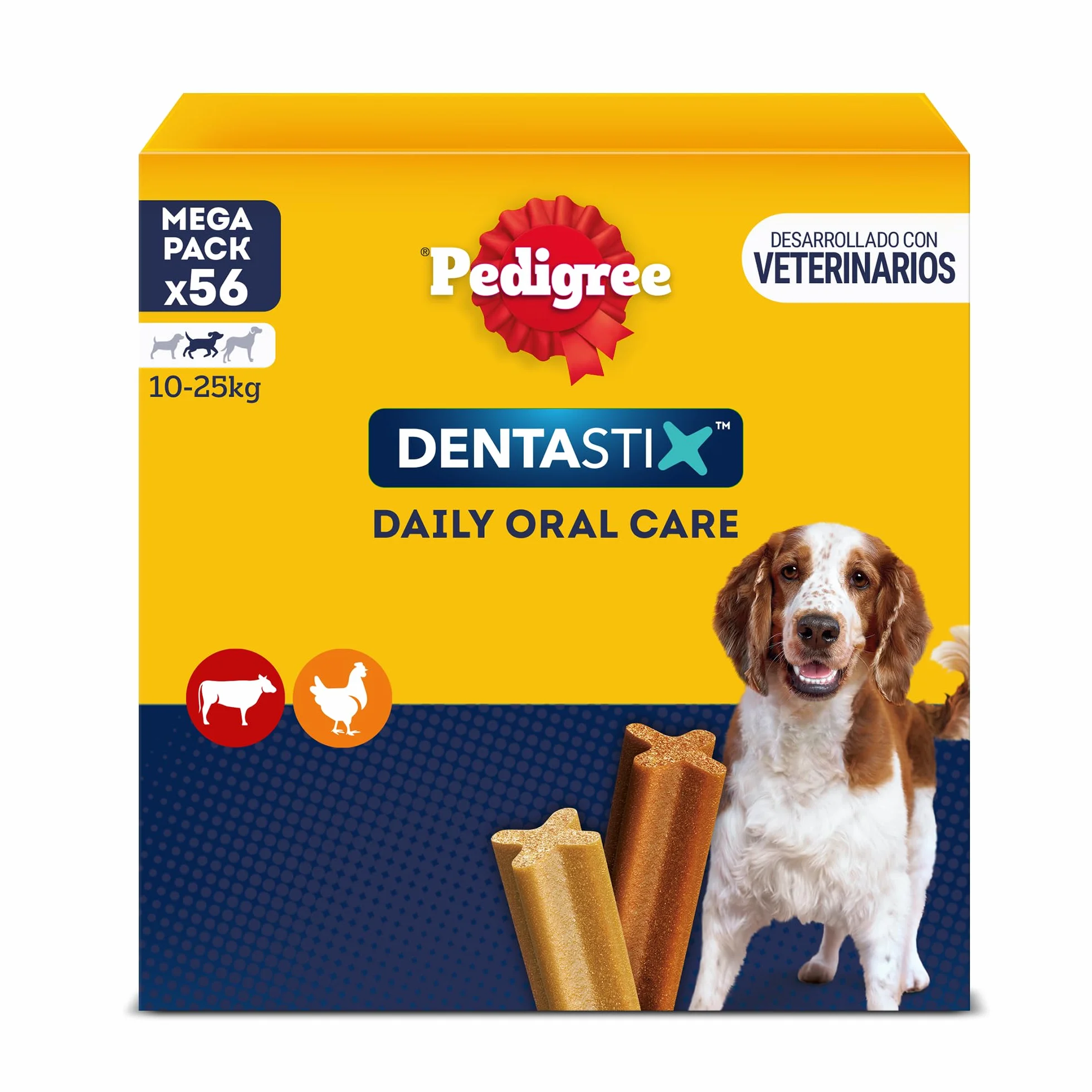Pedigree Dentastix Snack per la Igiene Orale, Cane Medio 10-25 kg Confezione Scorta, 56 Bastoncini - 8 x 180 gr