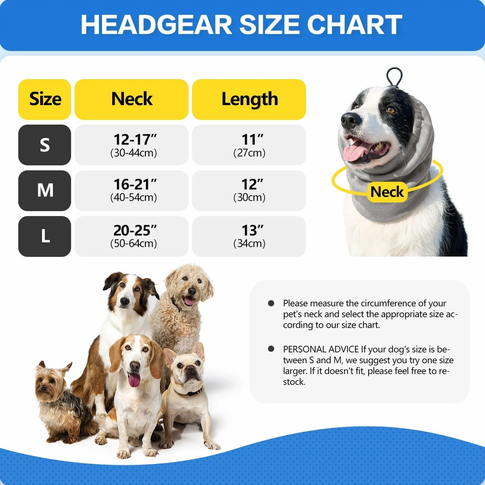 Snood per Cani Copriorecchie Rinfrescante in Tessuto Taglia Piccola Media Grande Estate Spiaggia