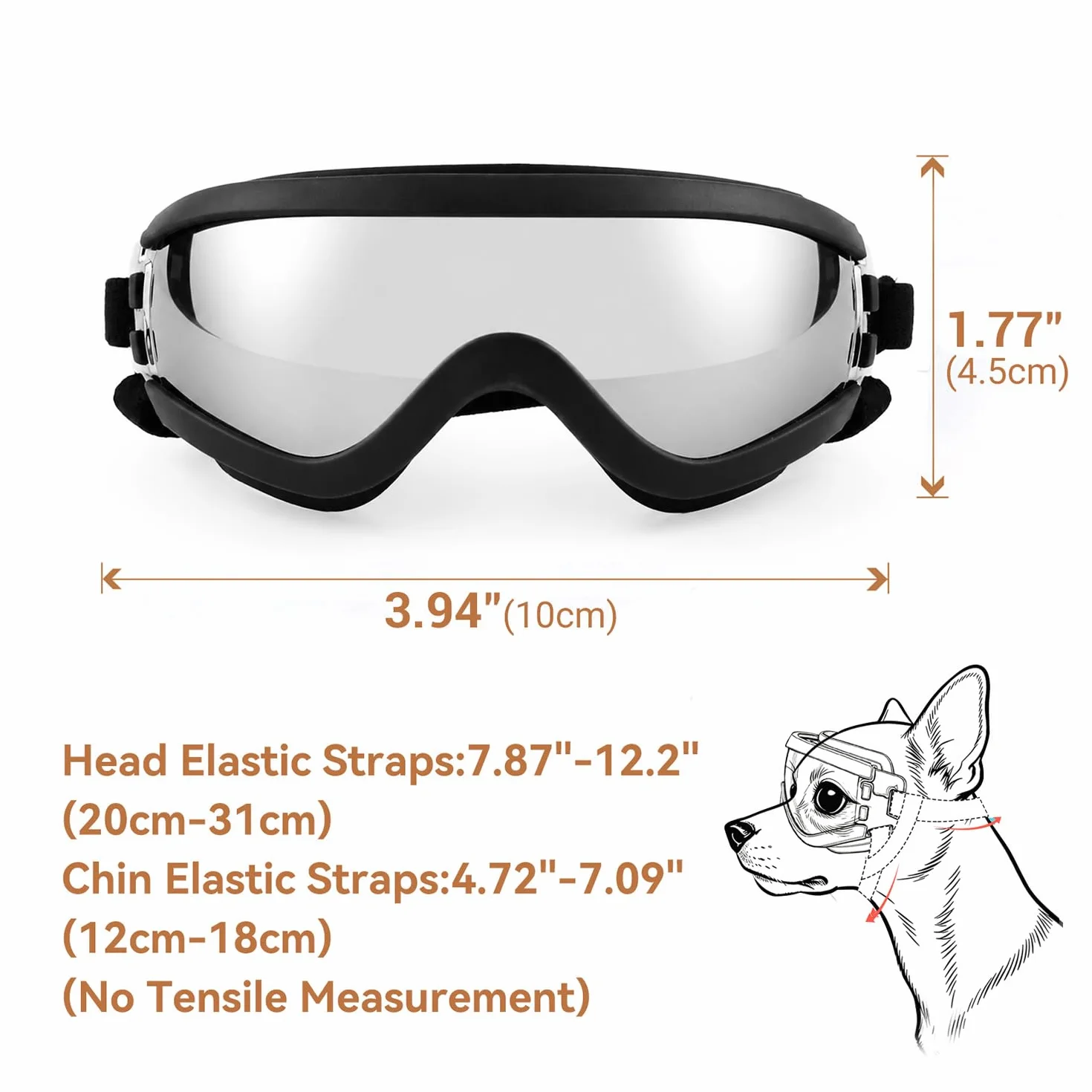 Occhiali per cani di piccola taglia Anti-UV Impermeabili Occhiali da moto per cani con elastico regolabile, occhiali da sole per cani di piccola taglia - Argento, S