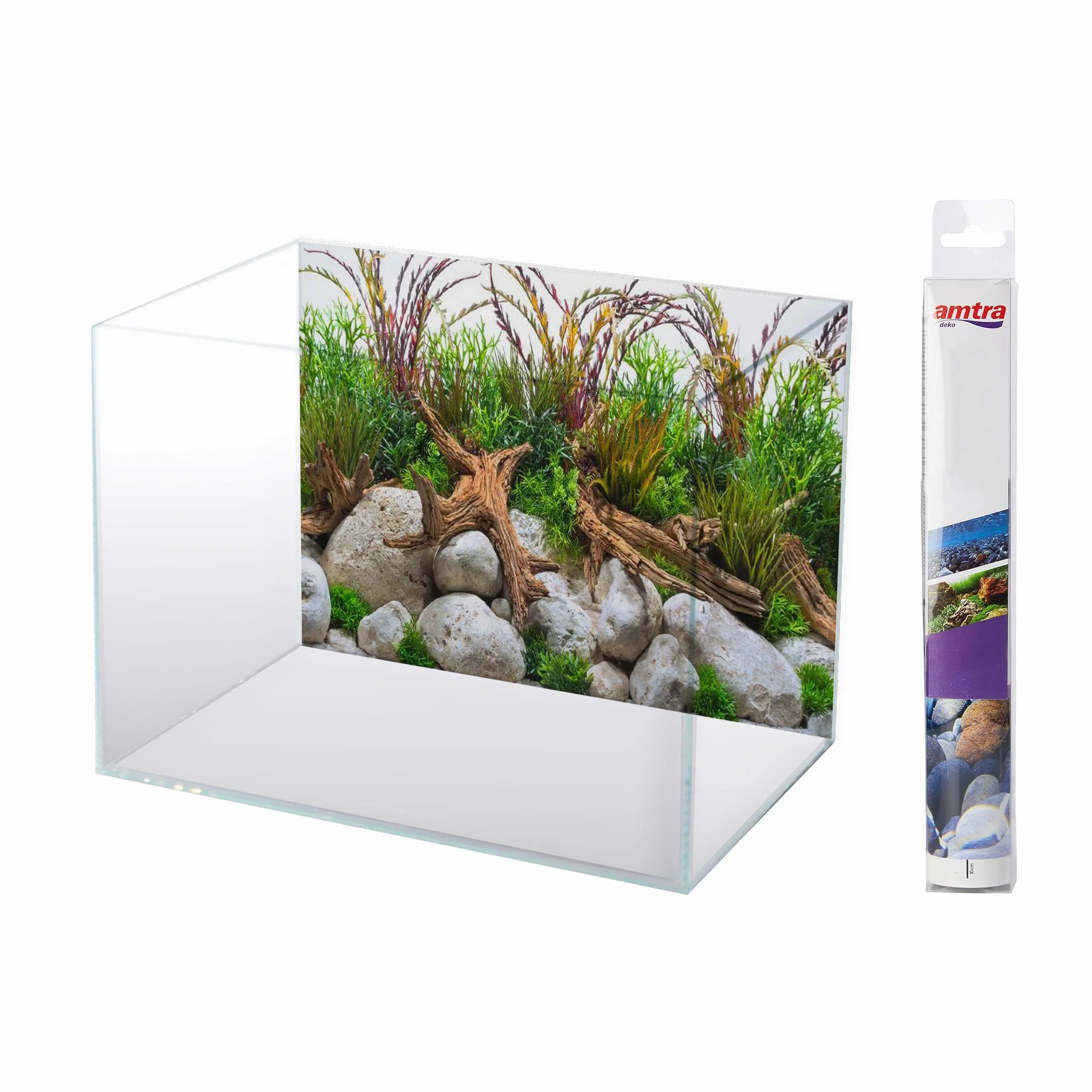 Amtra Sfondo Doppio River - Sfondo Poster per Acquario, Decorazione a Doppia Stampa HD, Double Face, Impermeabile, Formato 30x60 cm