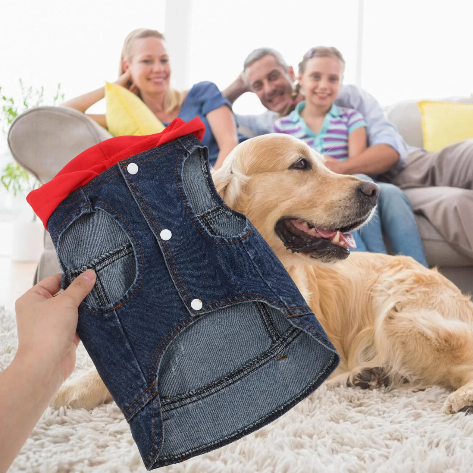 Happyyami Gilet per Animali Domestici Cappotto Cane Giacca di Jeans Rosso
