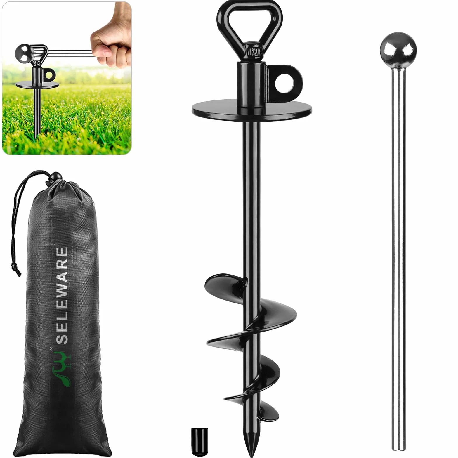 SELEWARE Cane Tie Out Stake Heavy Duty Ground Anchor-E