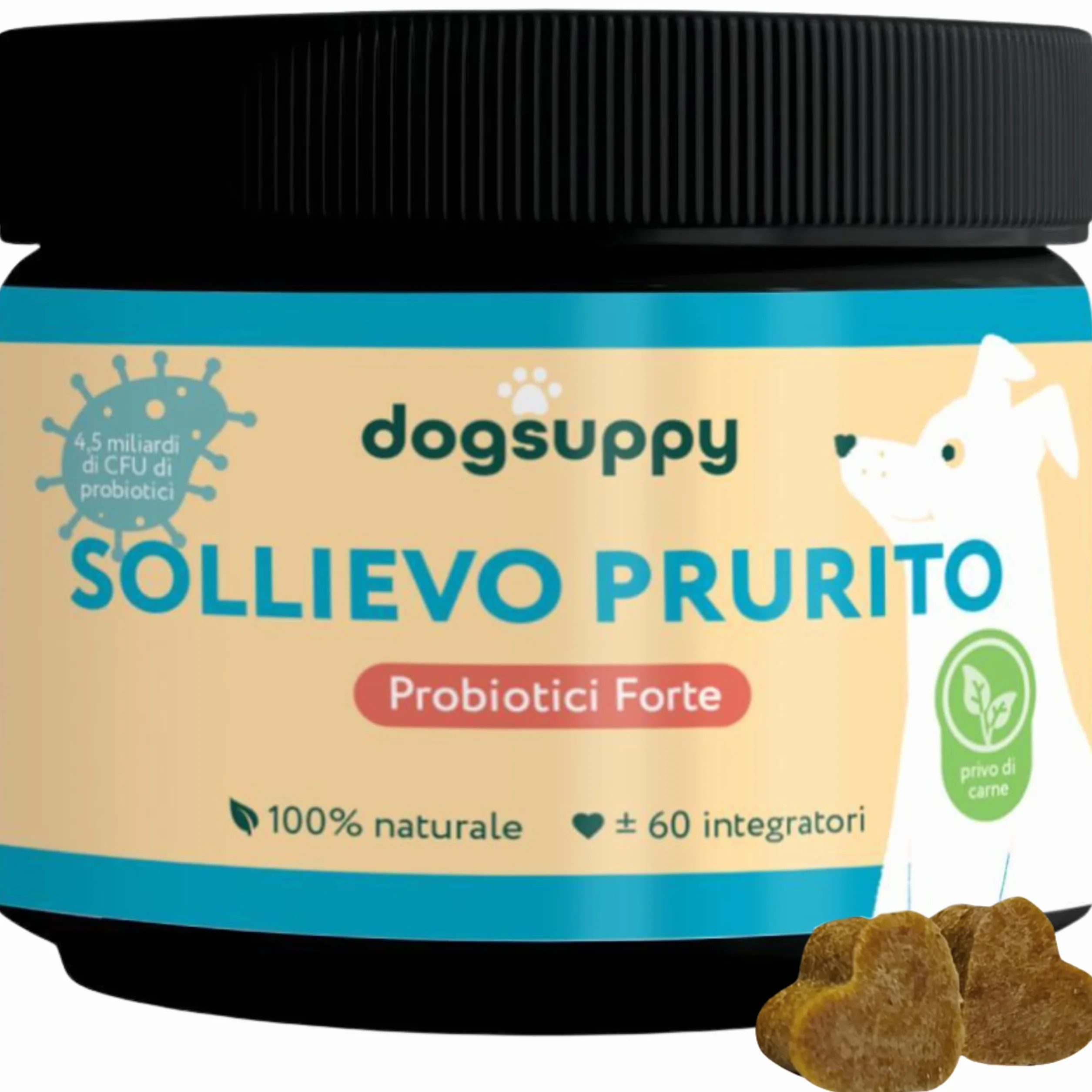DogSuppy Sollievo Prurito Probiotici Forte per Cani – Ferma Prurito, Grattamento, Leccamento delle Zampe e Mangiare l’Erba, Allevia Allergie e Lieviti, 100% Naturale, Sostiene Intestino e Immunità