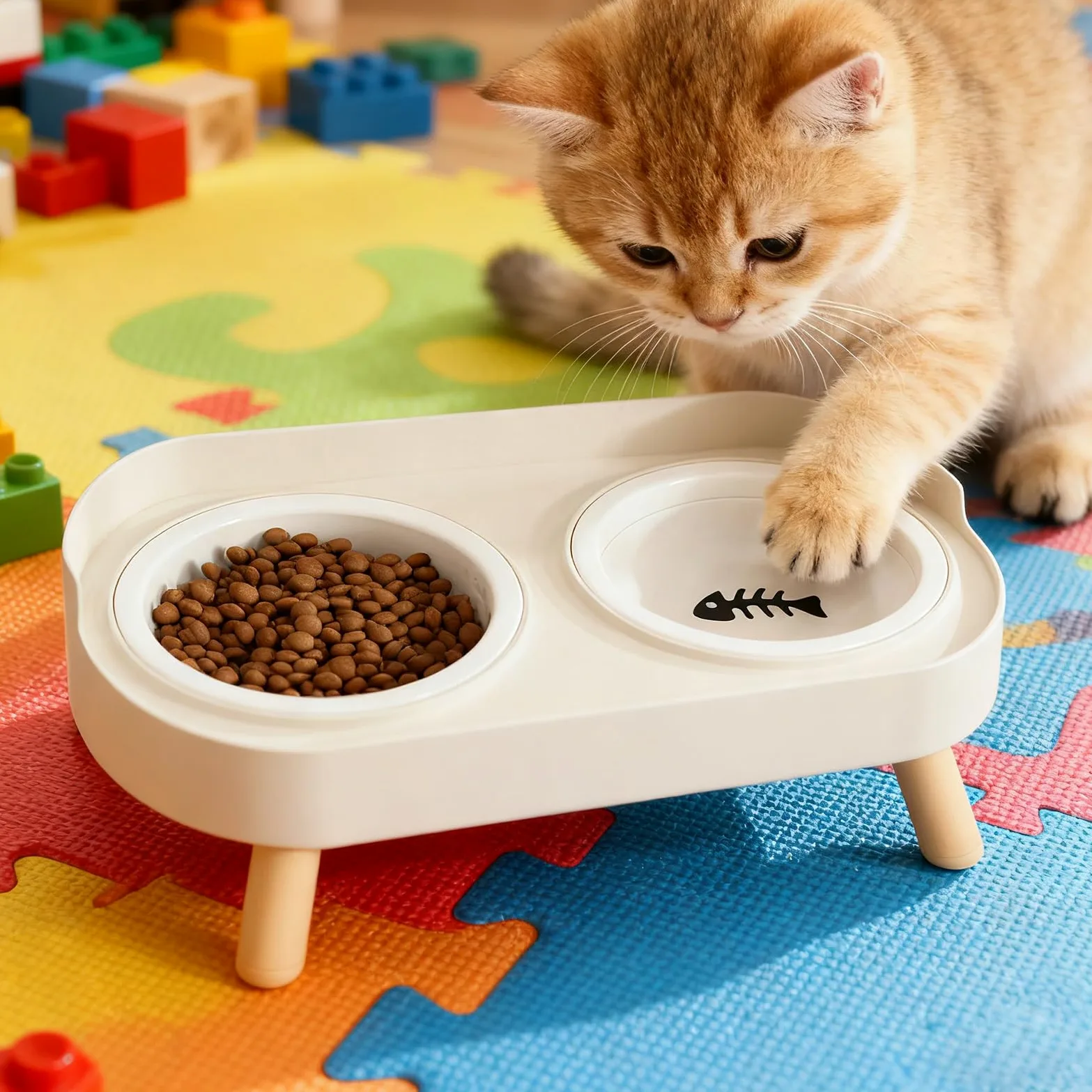 rimovibile per gattini – mangiatoia inclinata lenta | Alimentatore per animali domestici con base sicura, ciotole per cuccioli con supporto base antiscivolo, stazione di alimentazione