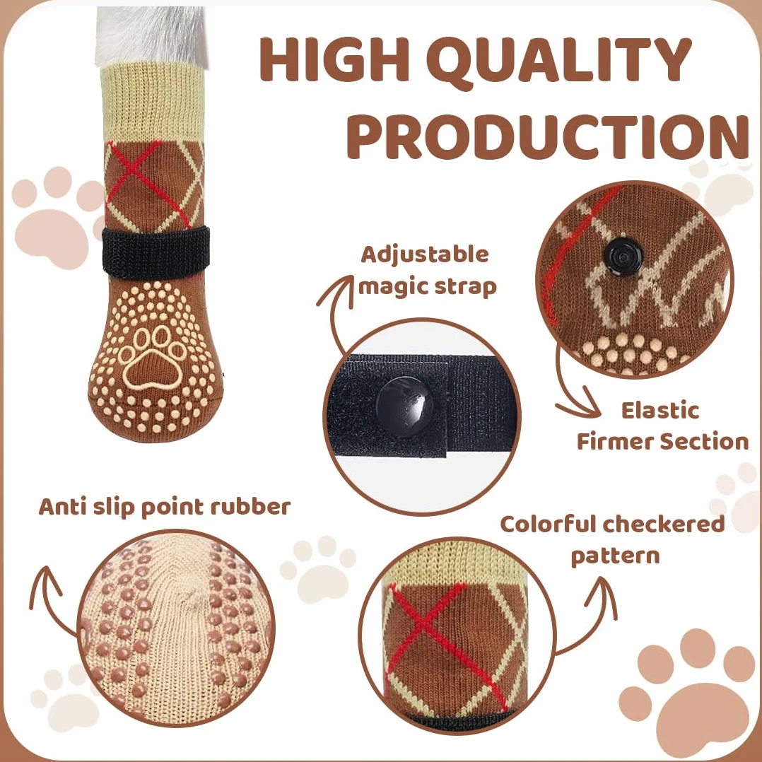 Calzini Antiscivolo per Cani Impermeabili con Cinturini Regolabili e Silicone, 4 Pezzi