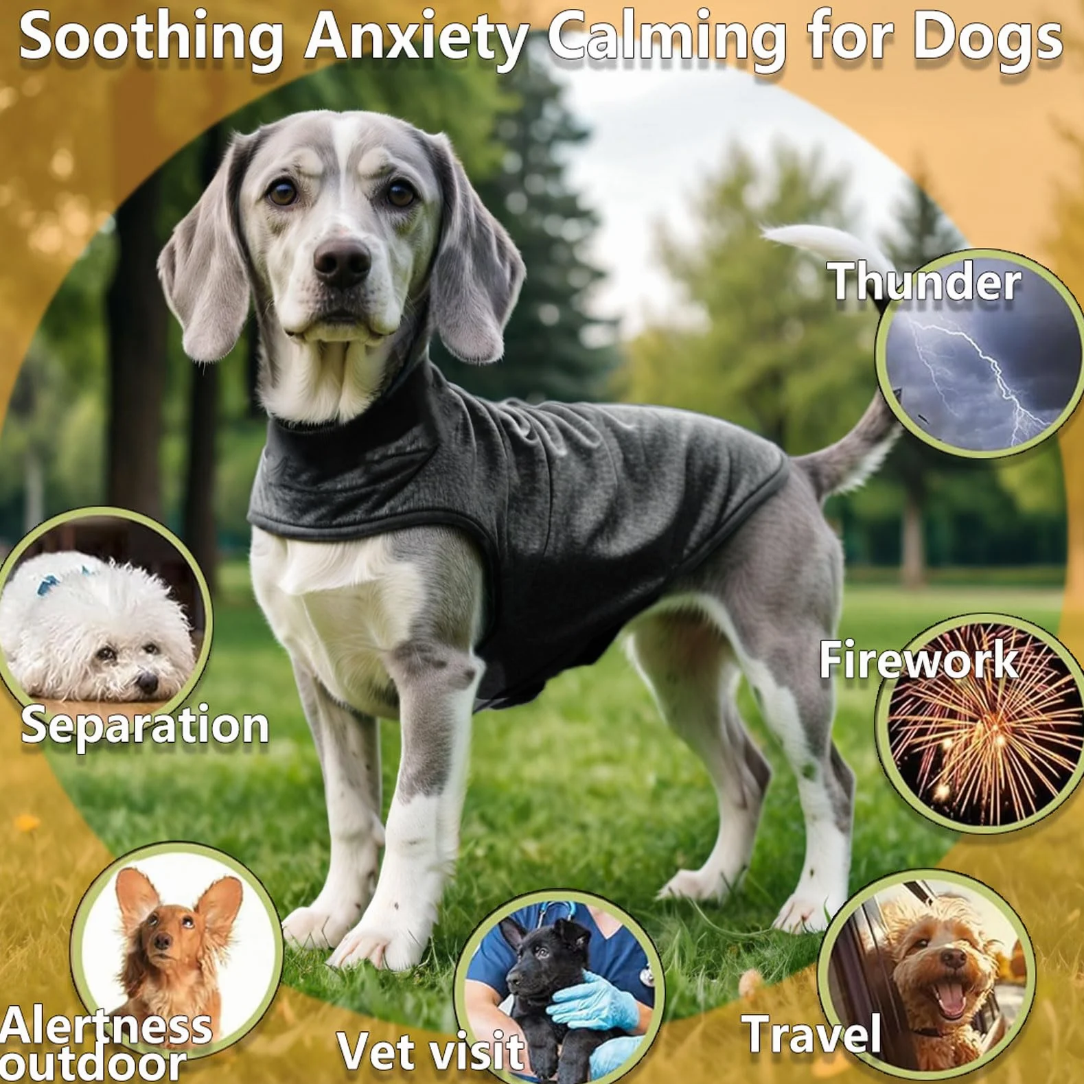 Cappotto Anti Ansia per Cane Acrilico Calmante con Chiusura a Strappo Regolabile Grigio Scuro XS