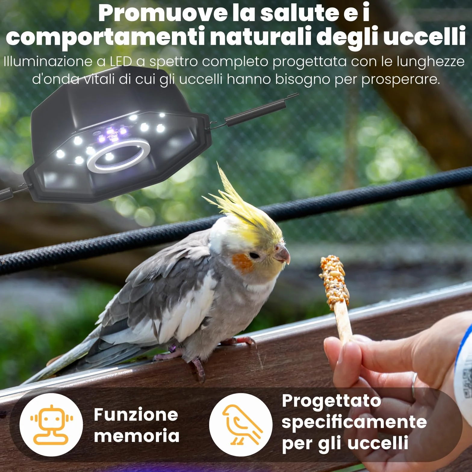 GlowUp Lampada Uccelli UVB 2.4 10W LED Spettro Completo Dimmabile per Gabbia Pappagalli