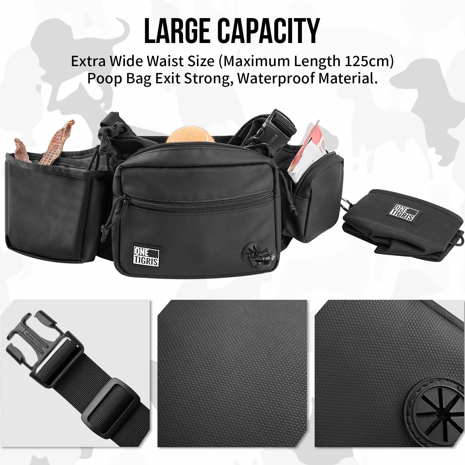 OneTigris Borsa Porta-Premi per Cani Impermeabile con Chiusura Magnetica, Porta Snack Addestramento Rimovibile con Dispenser Sacchetti Igienici, Alta capacità SnackKeeper Multifunzione, Nero