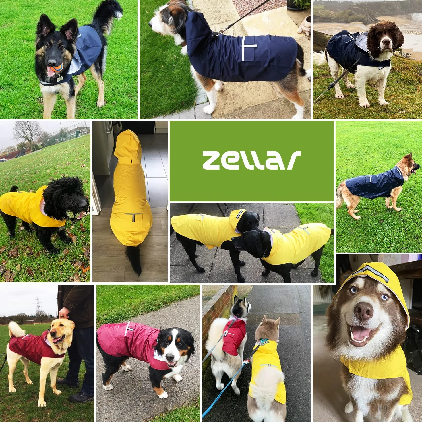 Zellar Impermeabile per Cani con Cappuccio e Strisce Riflettenti, Taglia Media Large Rosso