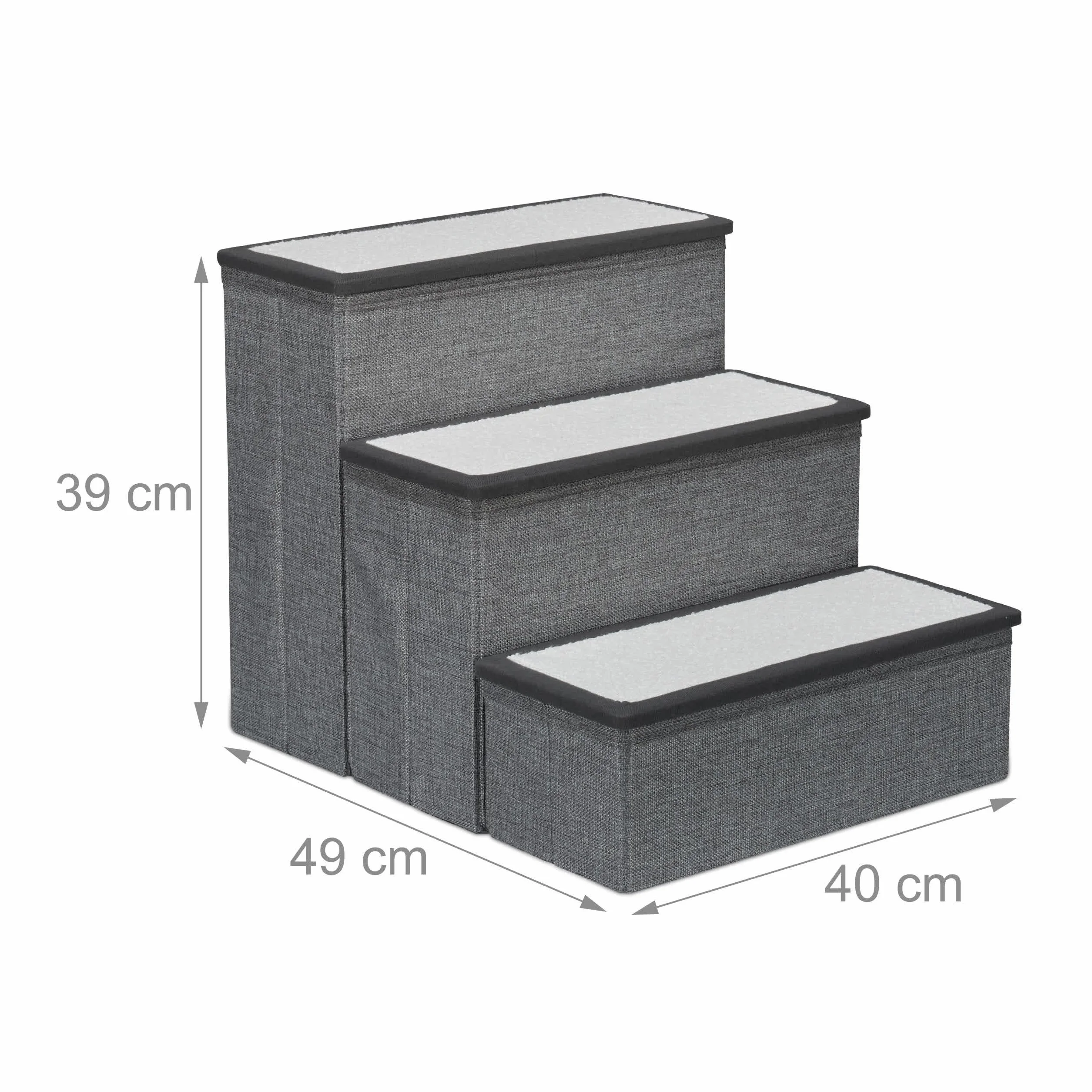 Relaxdays Scaletta a 3 Gradini per Cani e Gatti Pieghevole 39x40x49 cm Grigio Bianco