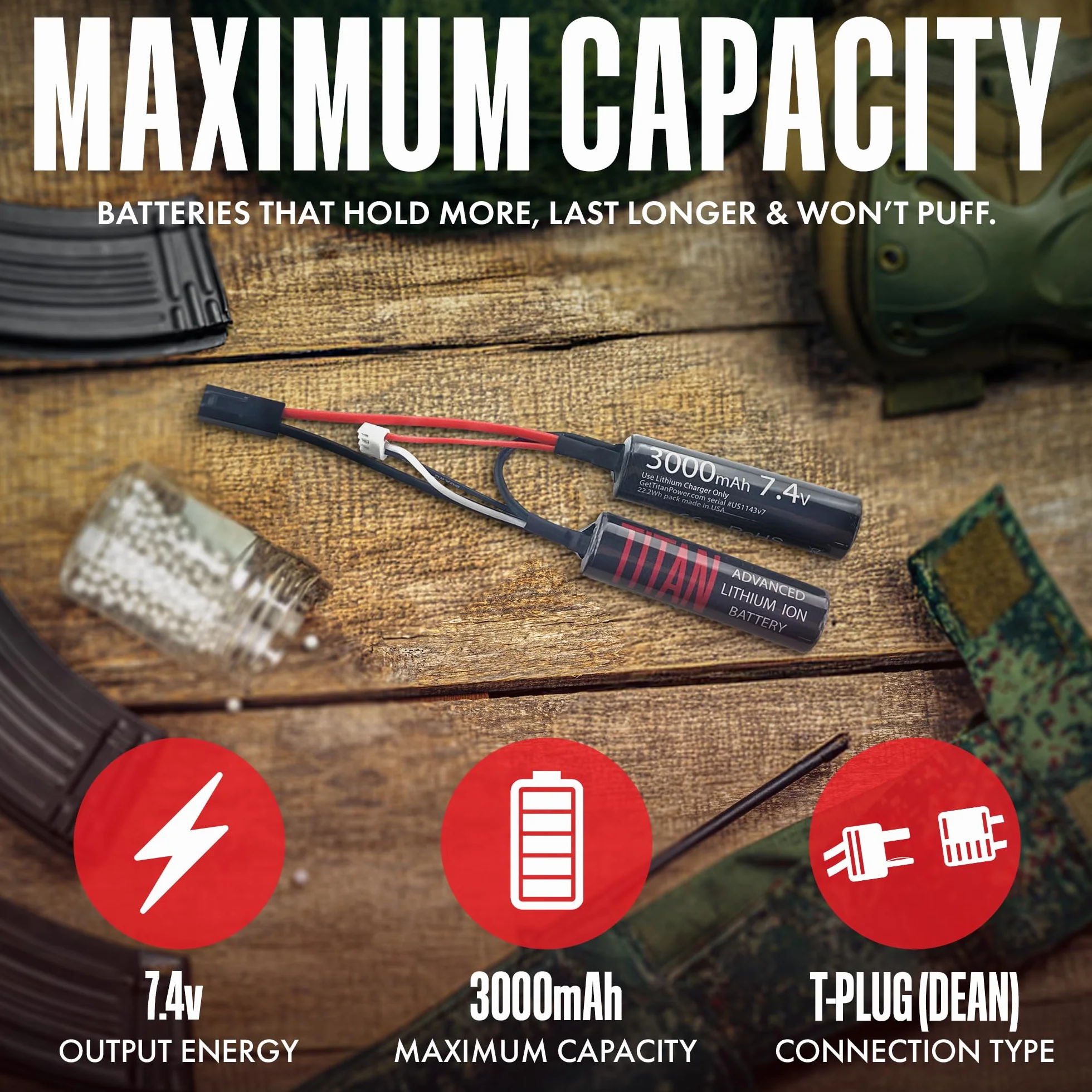 Batteria Titan Airsoft 3000mAh 7.4v Nunchuck Tamiya