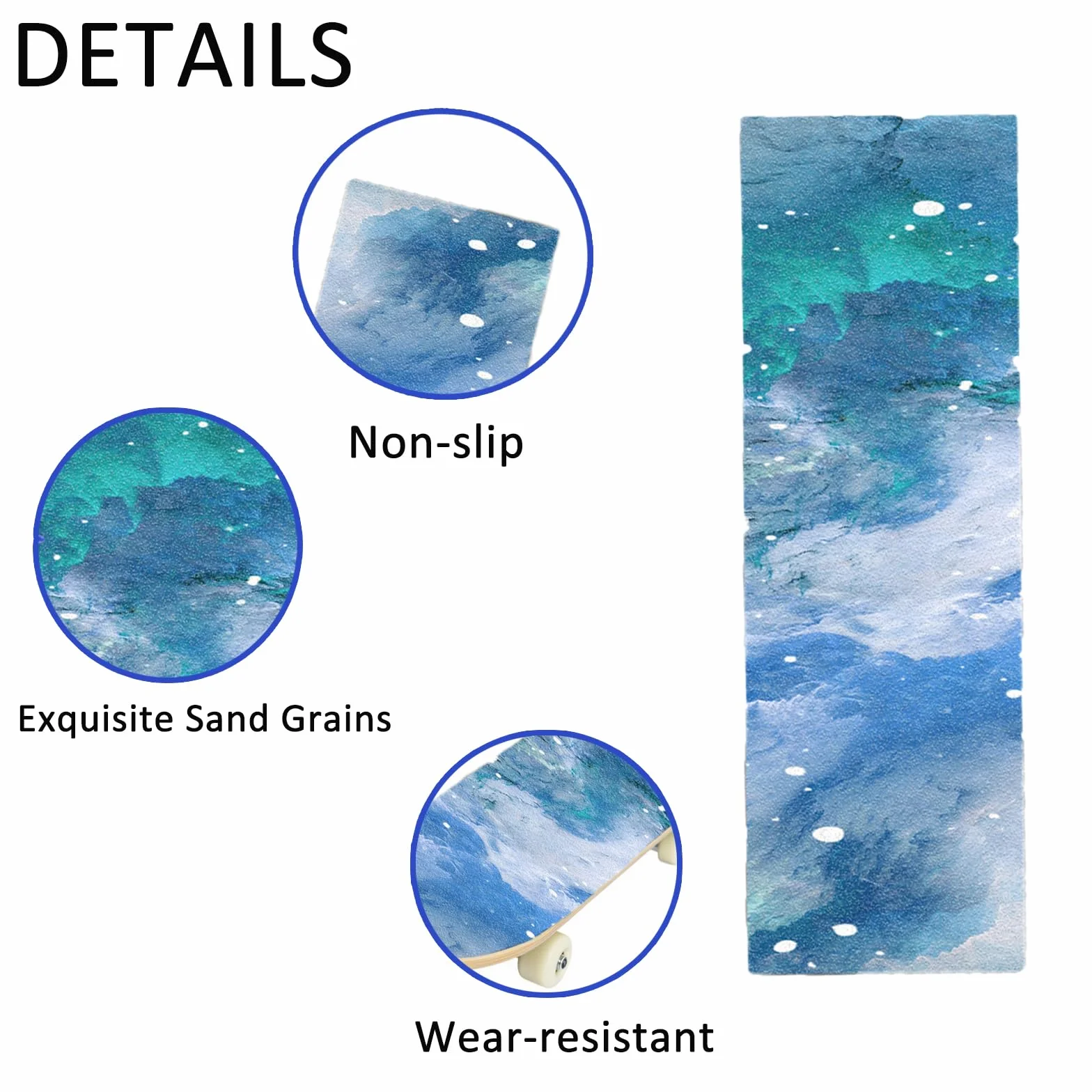 Griptape per Skateboard Carta Vetrata Antiscivolo Premium Alta Resistenza per Longboard Accessori Colore Blu Oceanico