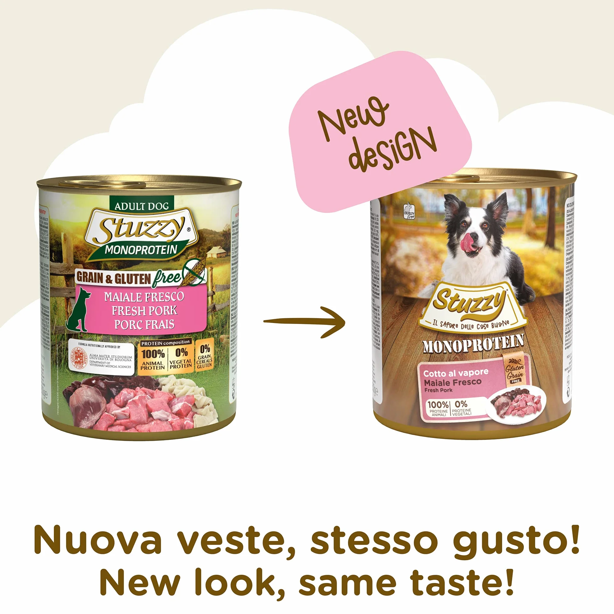 Stuzzy Cibo Umido per Cani Adulti al Gusto Maiale Fresco Monoproteico Patè 4,8kg (6x800g)