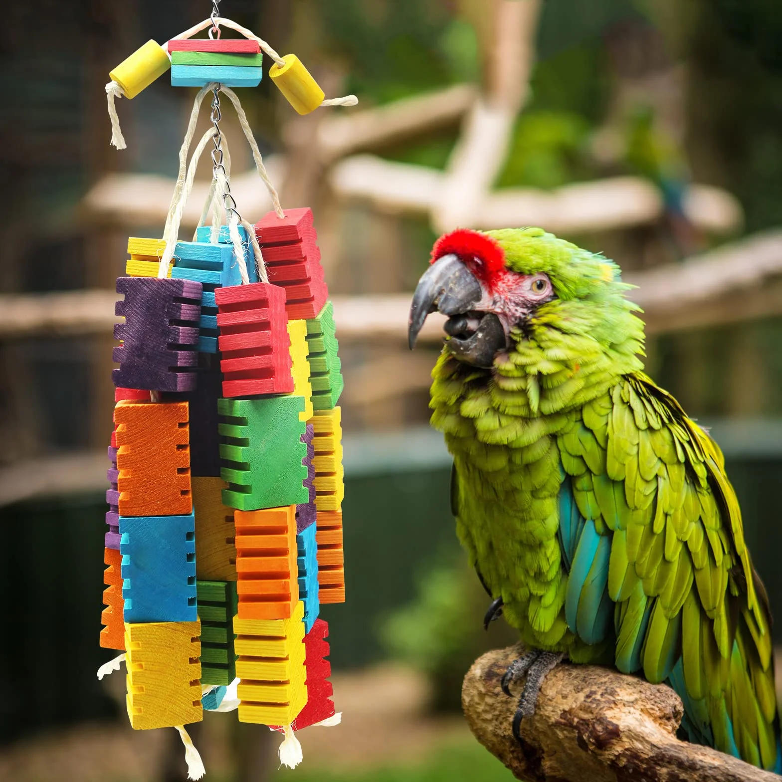 MQUPIN Giocattolo da Masticare per Pappagalli Blocco di Legno Naturale Colorato