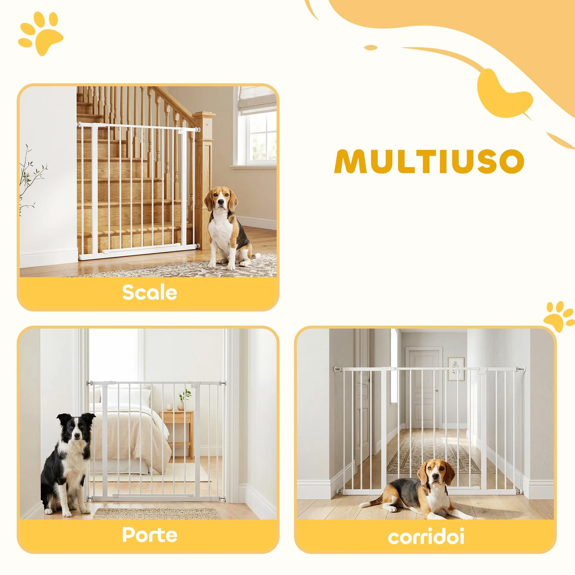 PawHut Cancellino per Cani Estensibile 76-107 cm Metallo Plastica Bianco