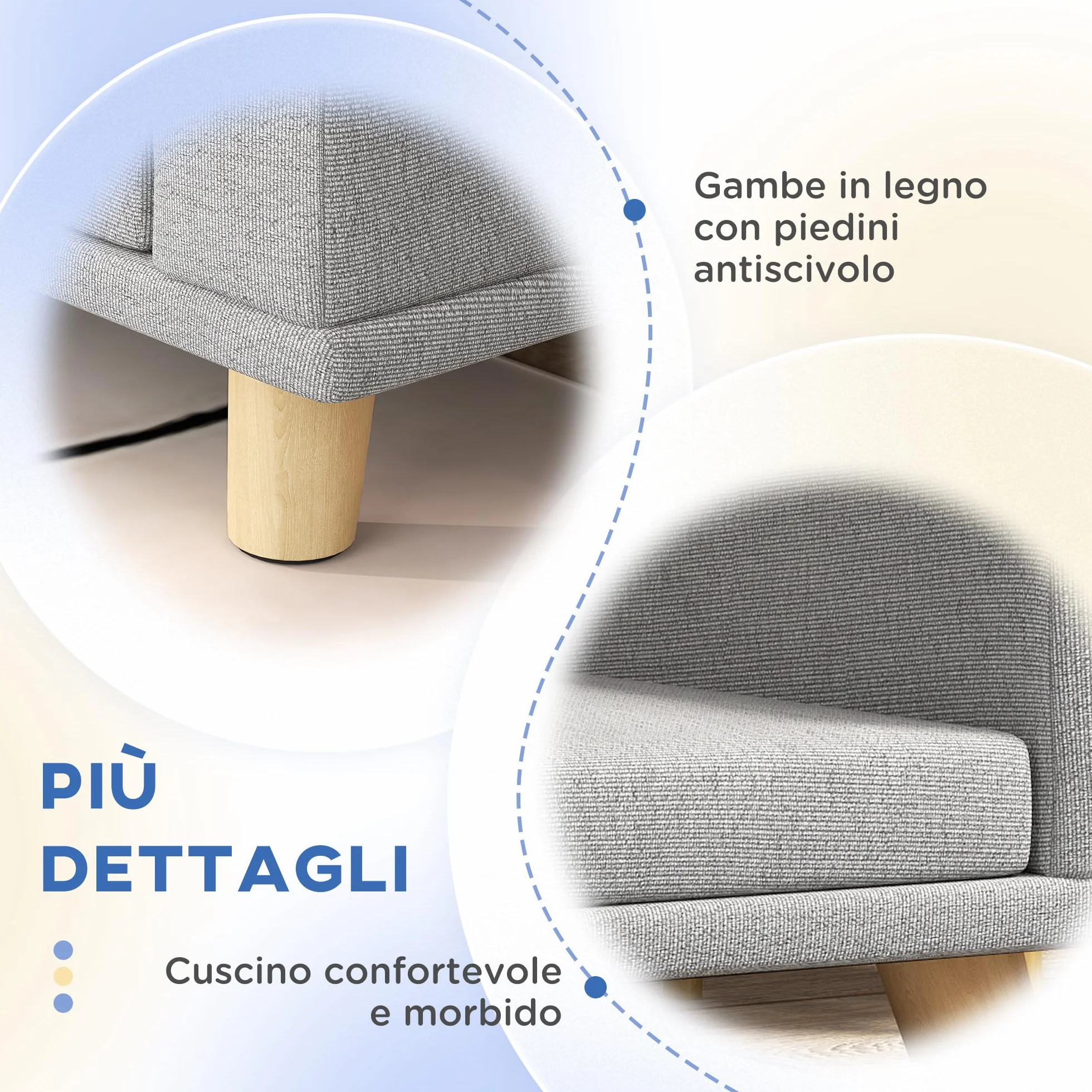 PawHut Divano per Cani di Taglia Grande con Gambe Rialzate e Cuscino Sfoderabile, Divanetto per Cani in Poliestere e Legno, 98x67x25 cm, Grigio
