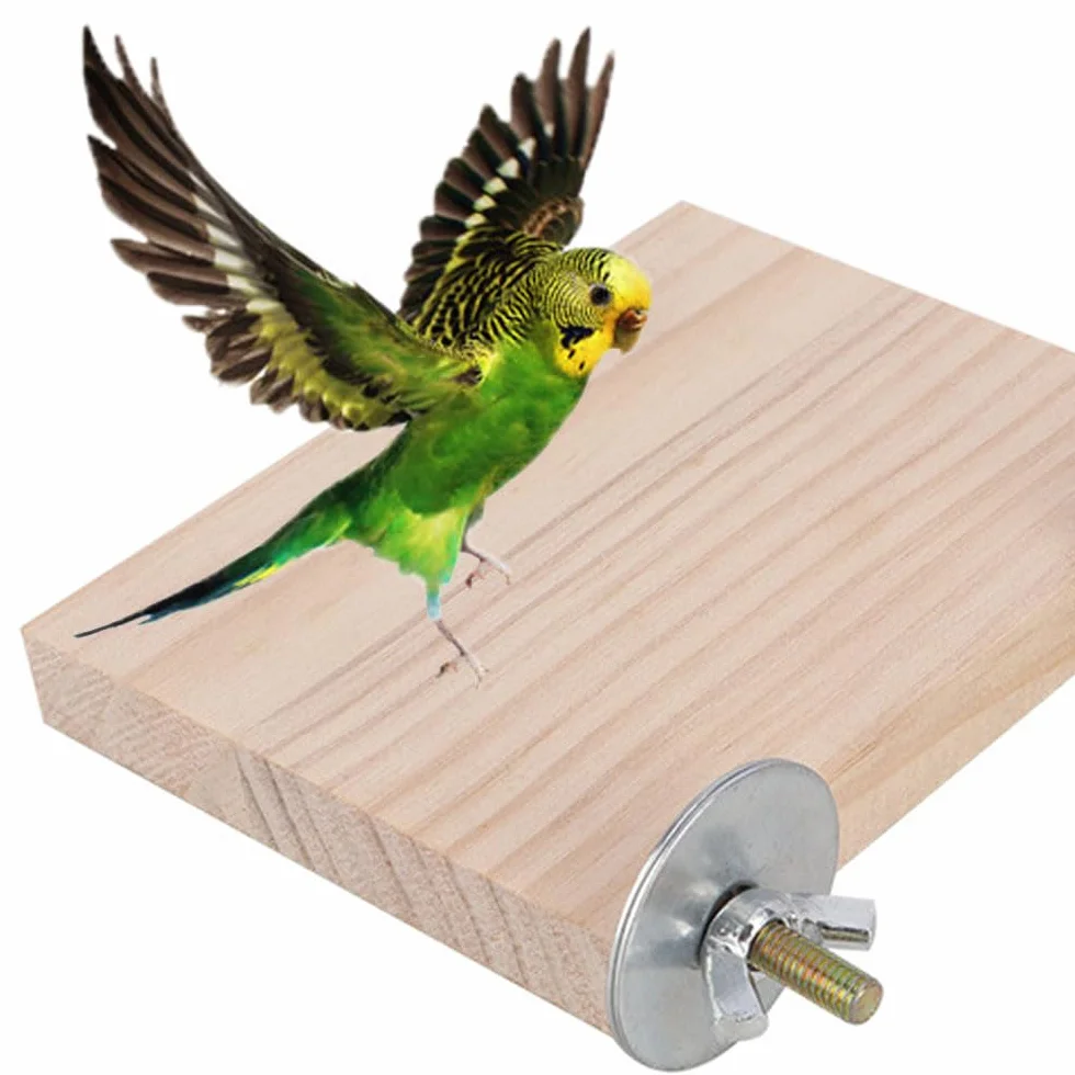 Piattaforma per Uccelli 2 Pezzi, Legno Rettangolare 15x8cm, Accessori Gabbia Pappagalli