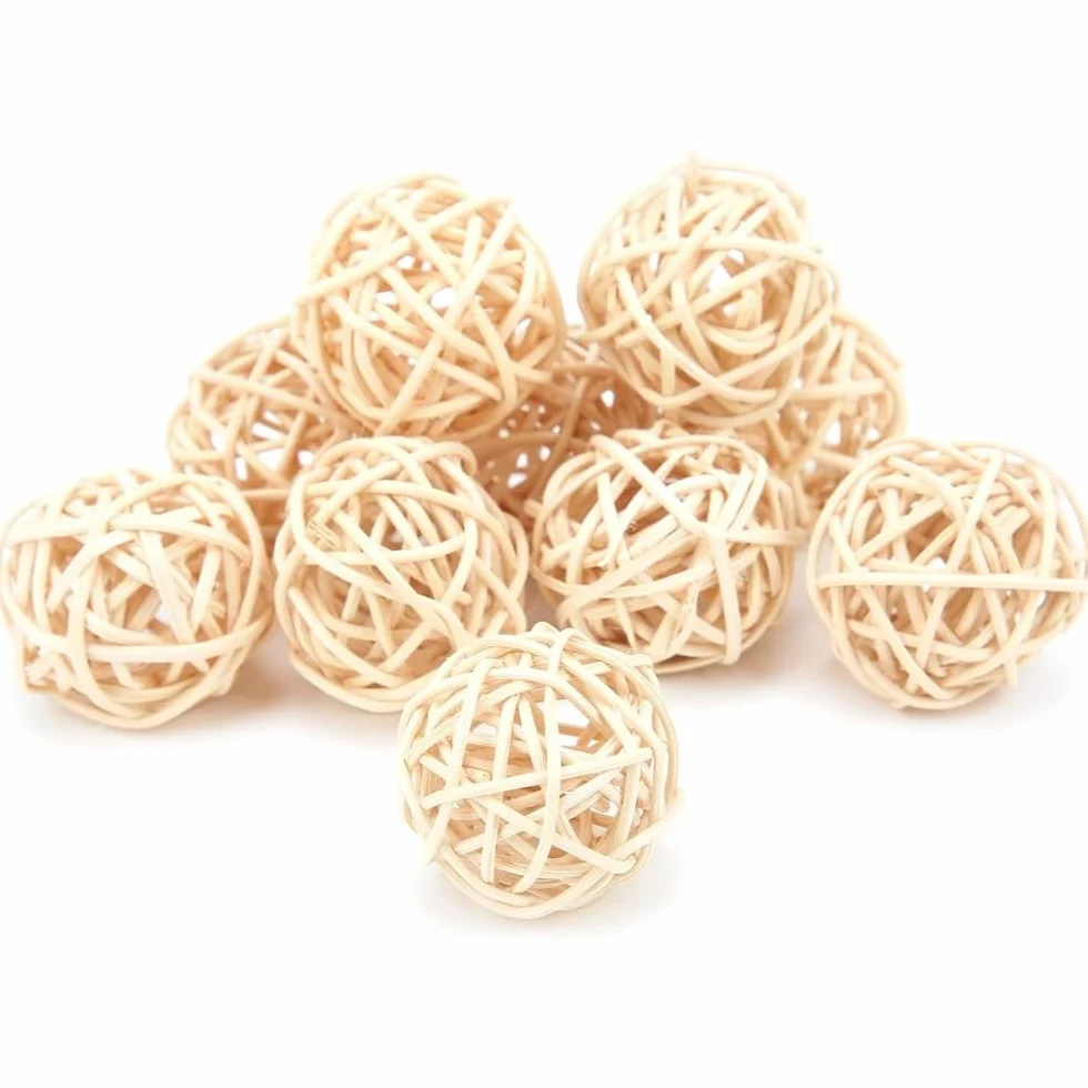 Voarge 10 Palline di Vimini Naturale per Pappagalli, Giocattolo da Masticare in Rattan 3 cm
