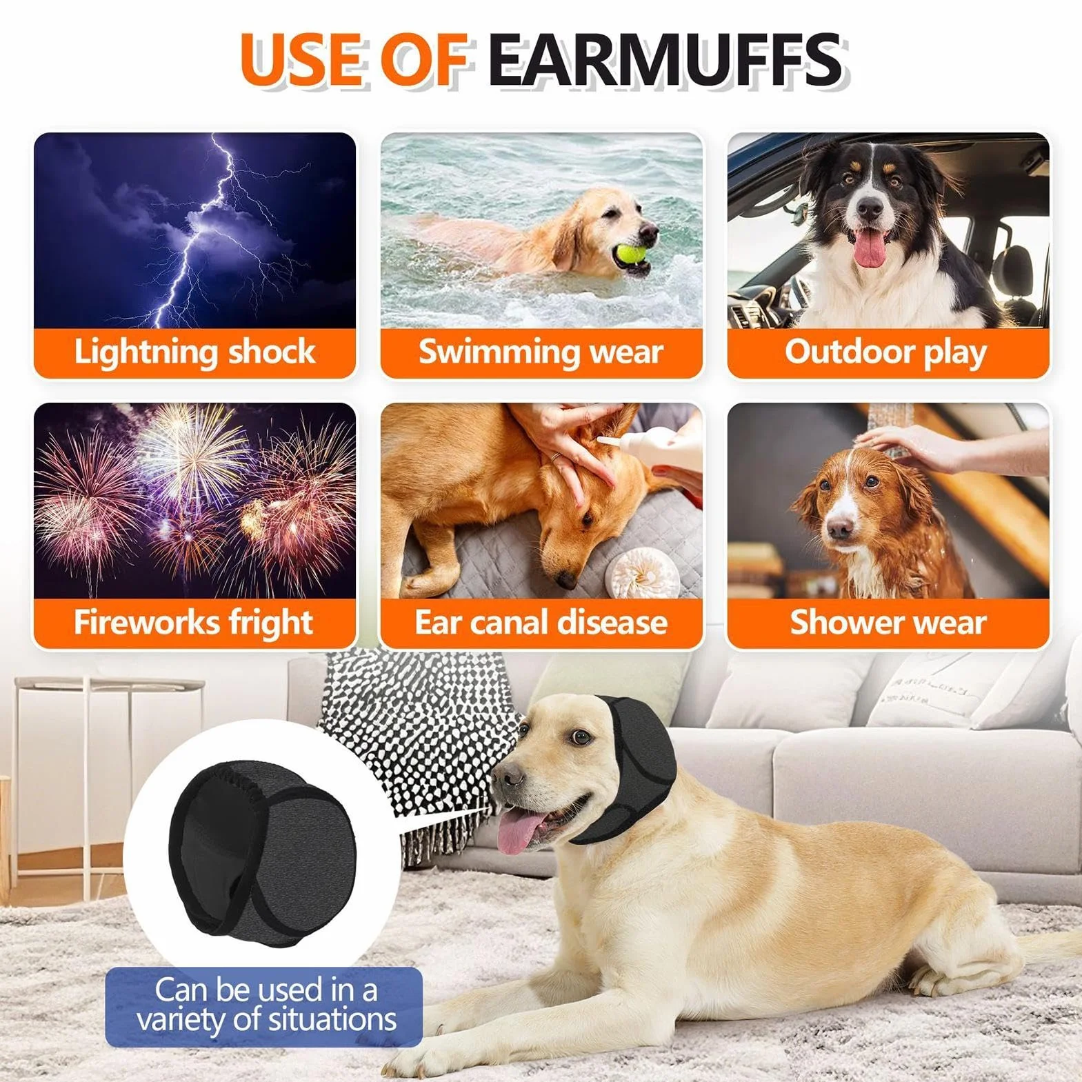 Cuffie antirumore per cani impermeabili antiscivolo regolabili toelettatura bagno fuochi d'artificio