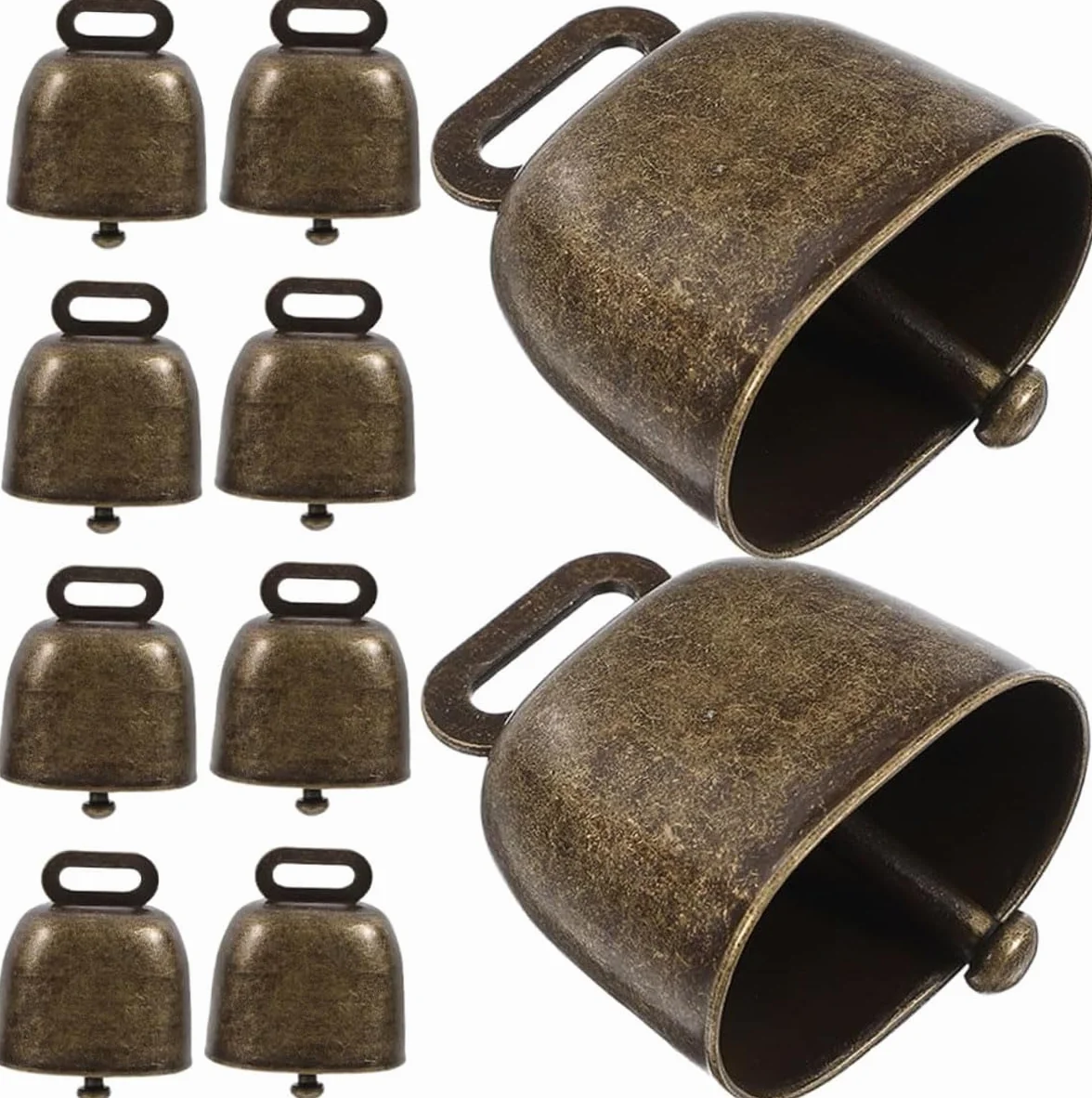 Campanacci per Mucche, 10 Pezzi - Campanelle in Rame per Animali da Pascolo come Pecore, Capre e Vitelli - Set di Campane Vintage in Metallo per Fattoria e Antifurto