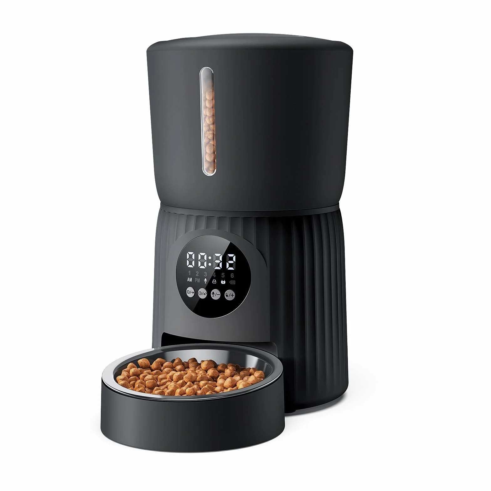 Distributore Automatico Cibo Gatti, Faroro 4L Dispenser Crocchette Gatto con 1-6 Pasti Al Giorno, Porzioni Regolabili, Voce 10s, Alimentazione Lenta (Nero)