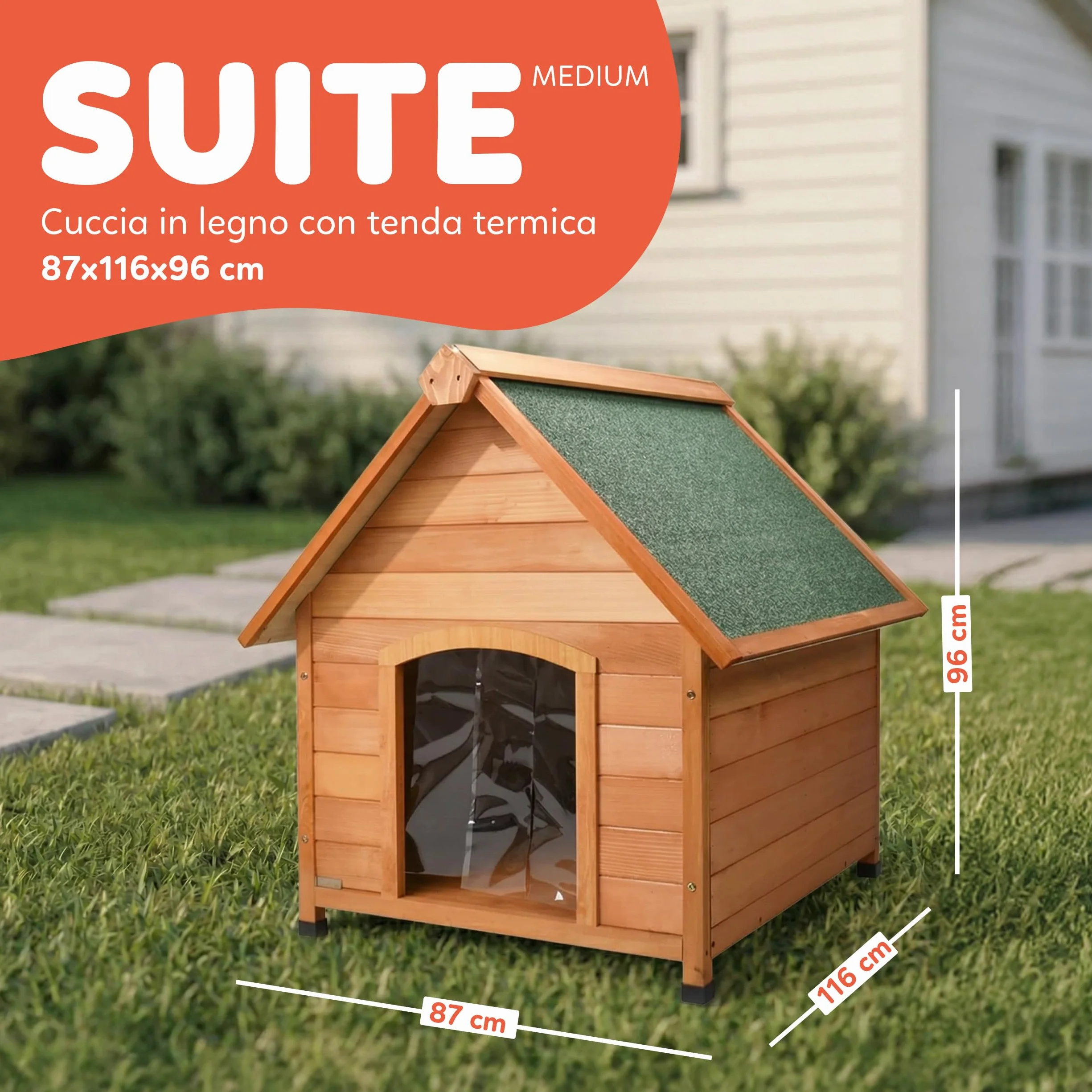 AQPET Cuccia per Cani in Legno M Impermeabile Isolata 87x116x96h cm