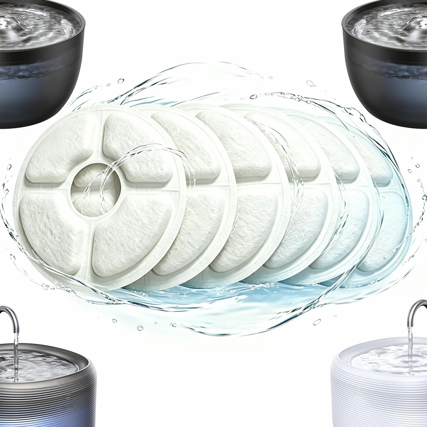 Filtri Fontanella per Gatti, Filtro per 2-2.5L Fontana, Filtri di Ricambio per Fontanella Animali Domestici con Resina e Carboni Attivi per Dispenser Acqua Automatico（6 Pezzi)