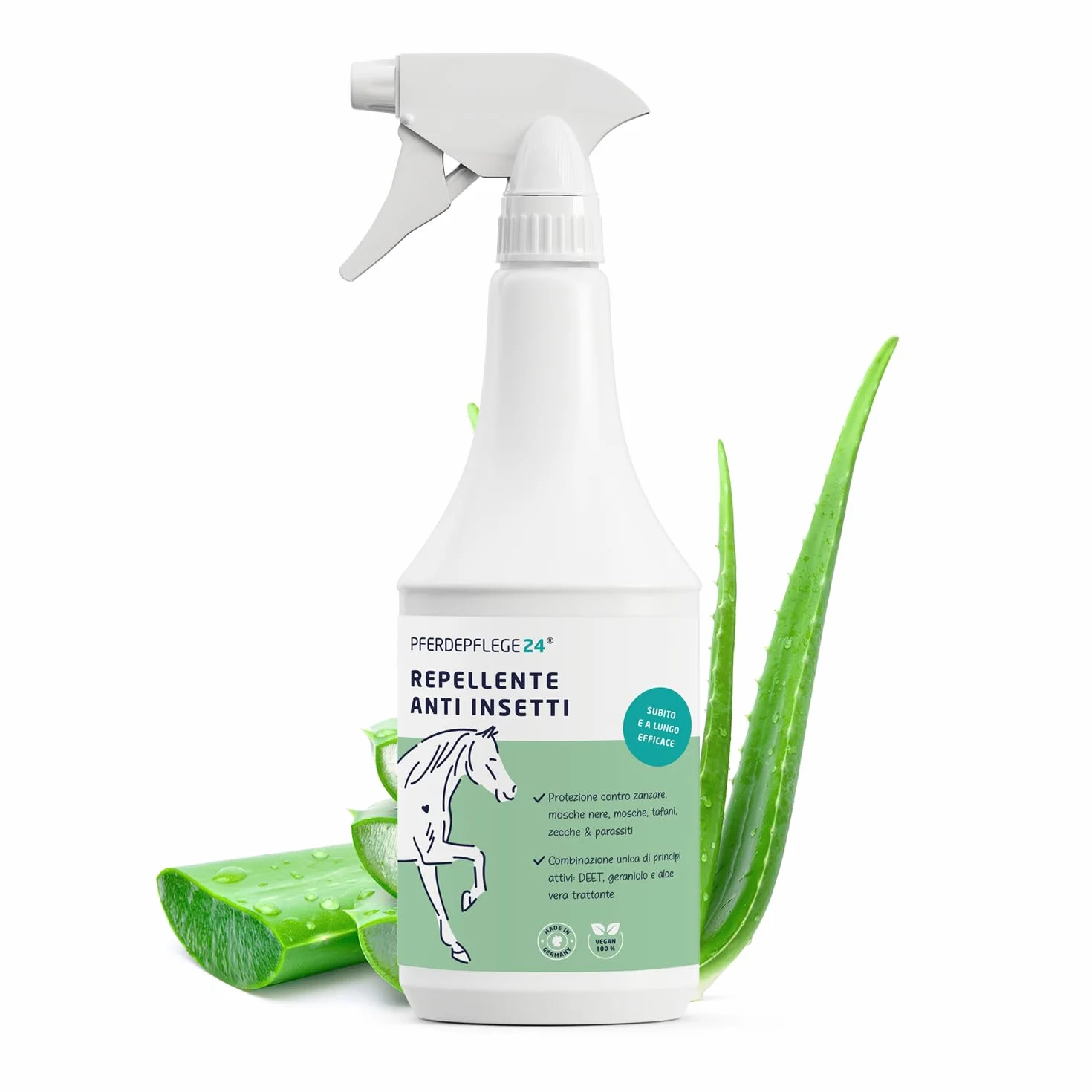PFERDEPFLEGE24 Repellente Insetti Cavallo Spray 1l - Protezione immediata con Aloe Vera - Effetto Lunga Durata contro tafani, zanzare, mosche e zecche